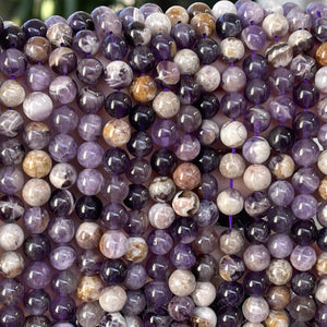 Flower Amethyst 8mm round natural gemstone beads 15.5" strand - Oz Beads 