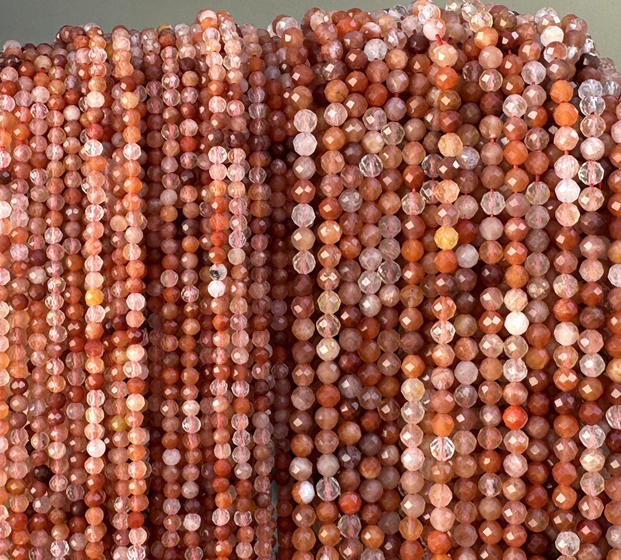 Red Quartz 3mm 4mm faceted round natural gemstone beads 15.5" strand