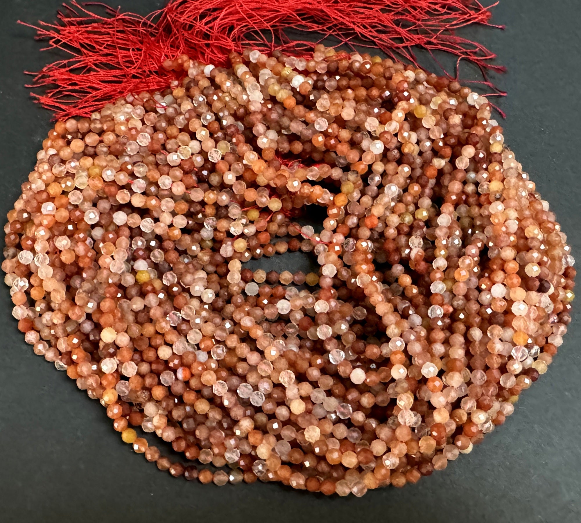 Red Quartz 3mm 4mm faceted round natural gemstone beads 15.5" strand