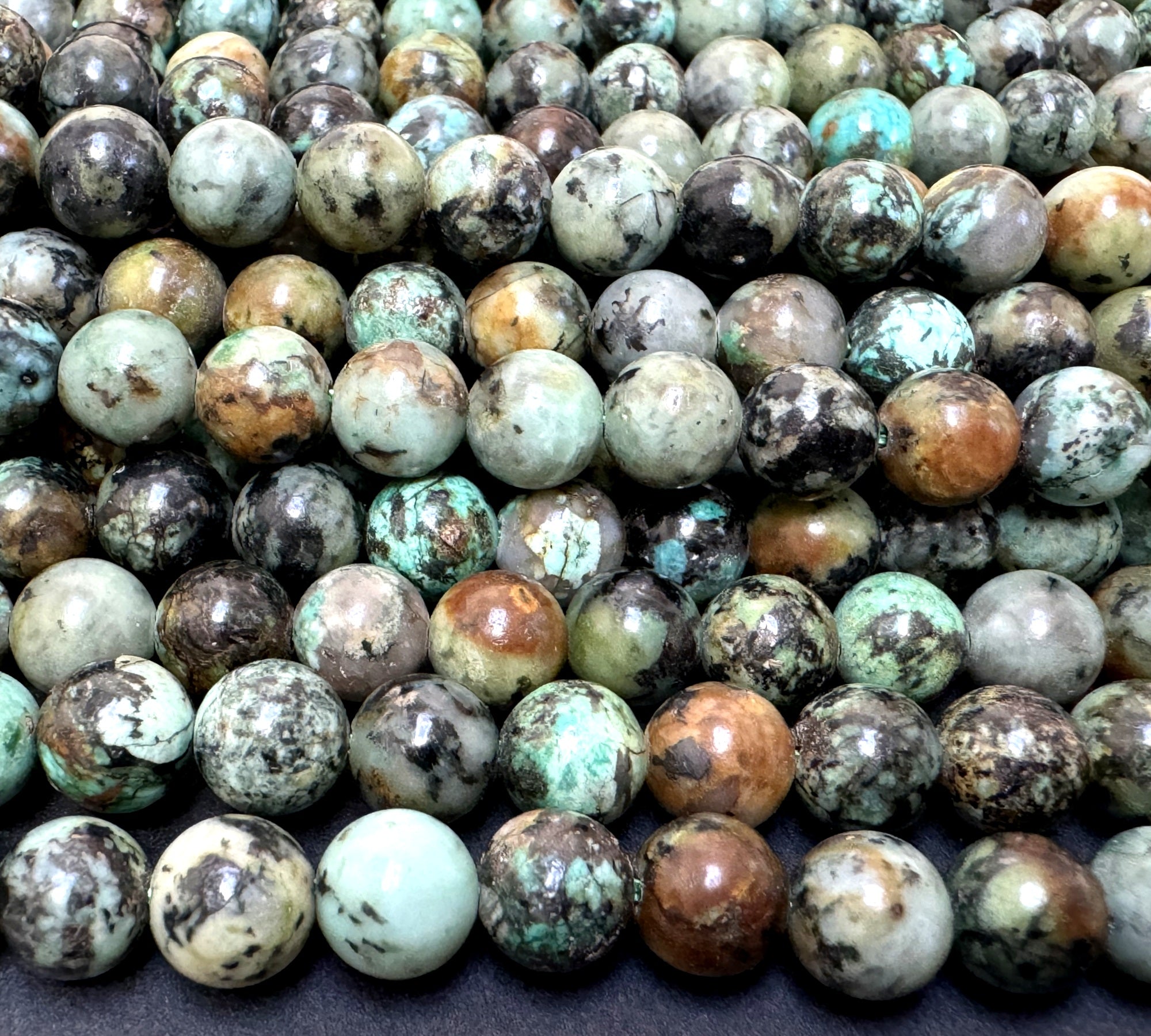 African Turquoise 6mm round natural gemstone beads 16" strand