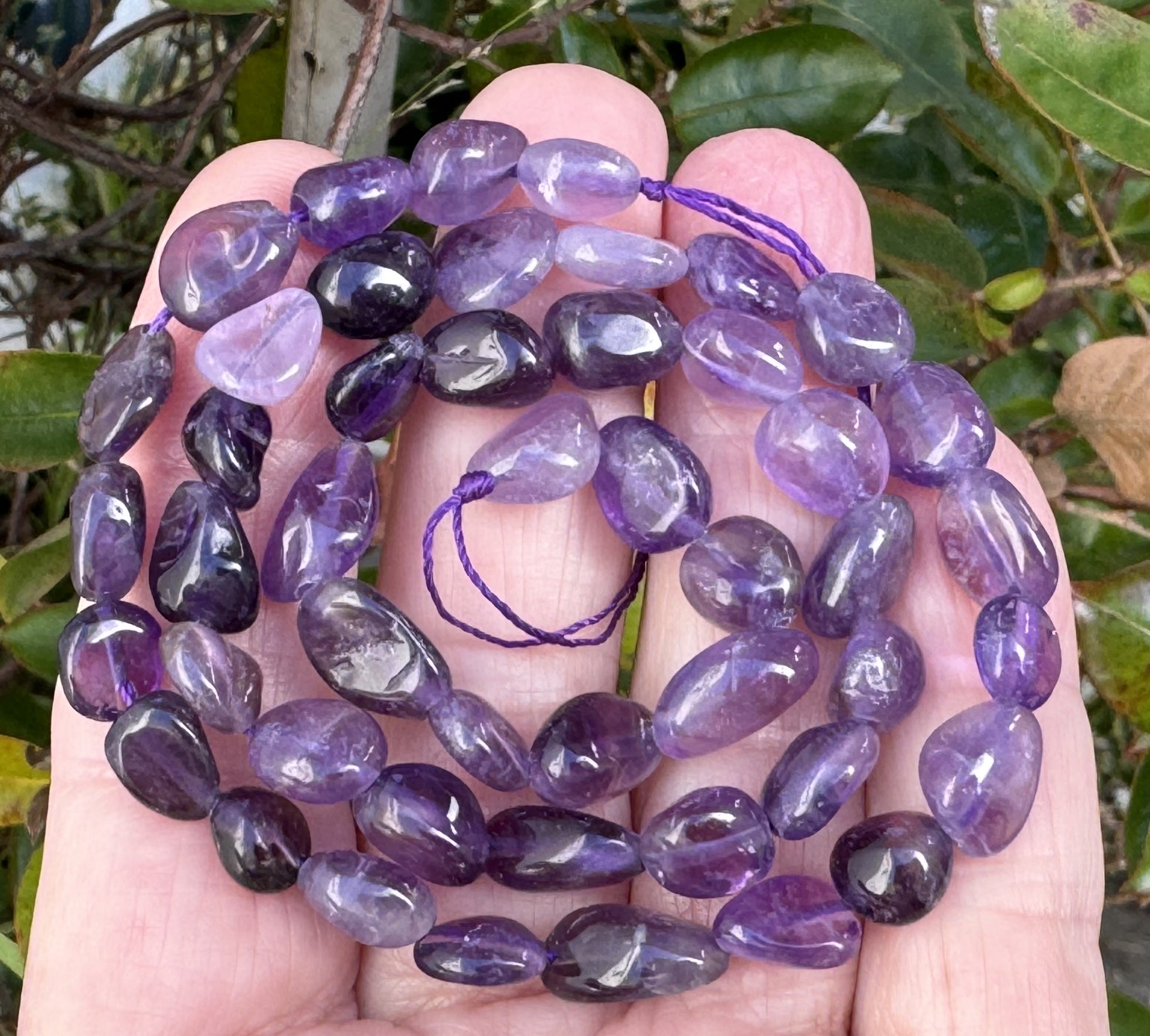 Amethyst 8-11mm nuggets natural gemstone pebble beads 16" strand