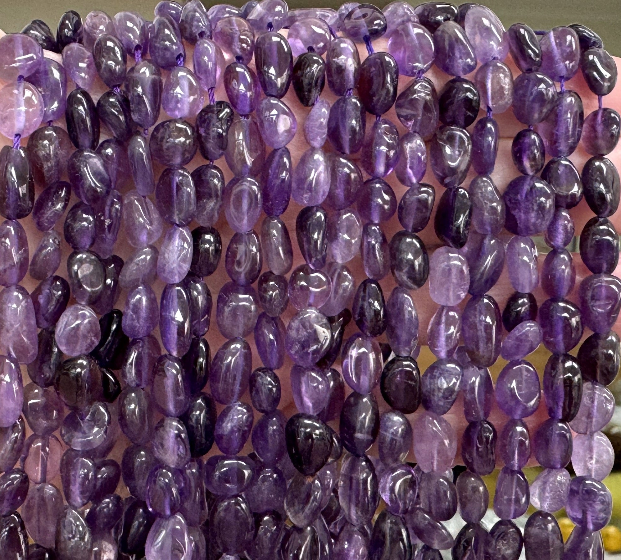 Amethyst 8-11mm nuggets natural gemstone pebble beads 16" strand