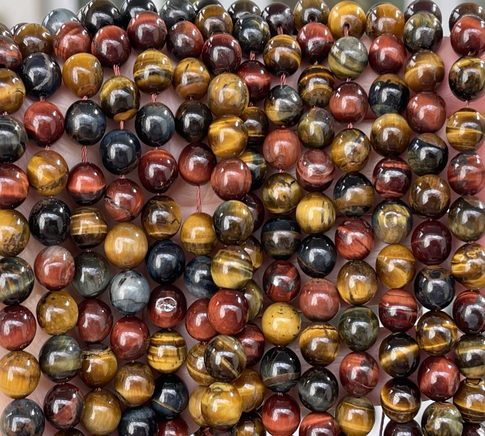 Tiger Eye mix color 8mm round polished gemstone beads 15.5" strand - Oz Beads 