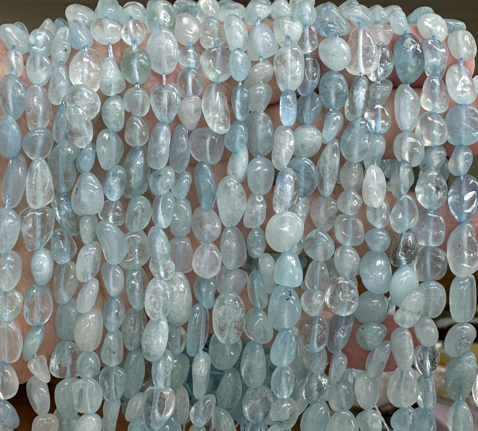 Aquamarine 6-9mm nuggets natural gemstone pebble beads 15.5" strand