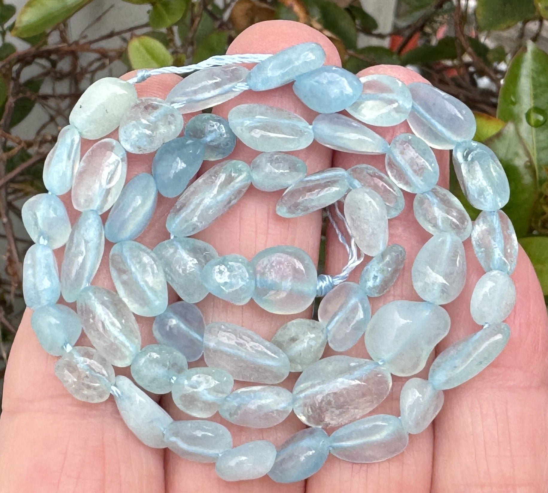 Aquamarine 6-9mm nuggets natural gemstone pebble beads 15.5" strand