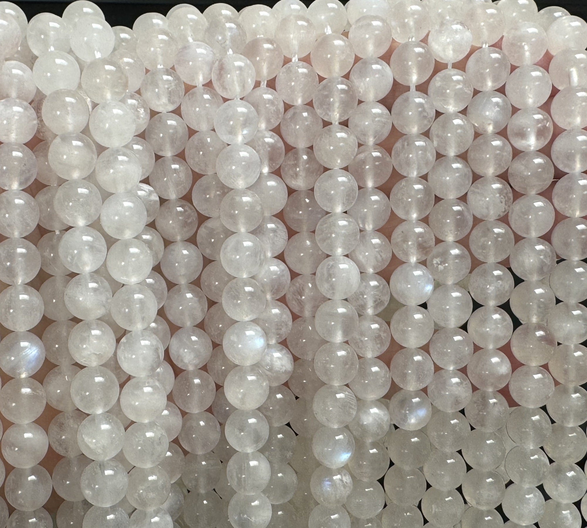 White Rainbow Moonstone 8mm round natural gemstone beads 15.5" strand