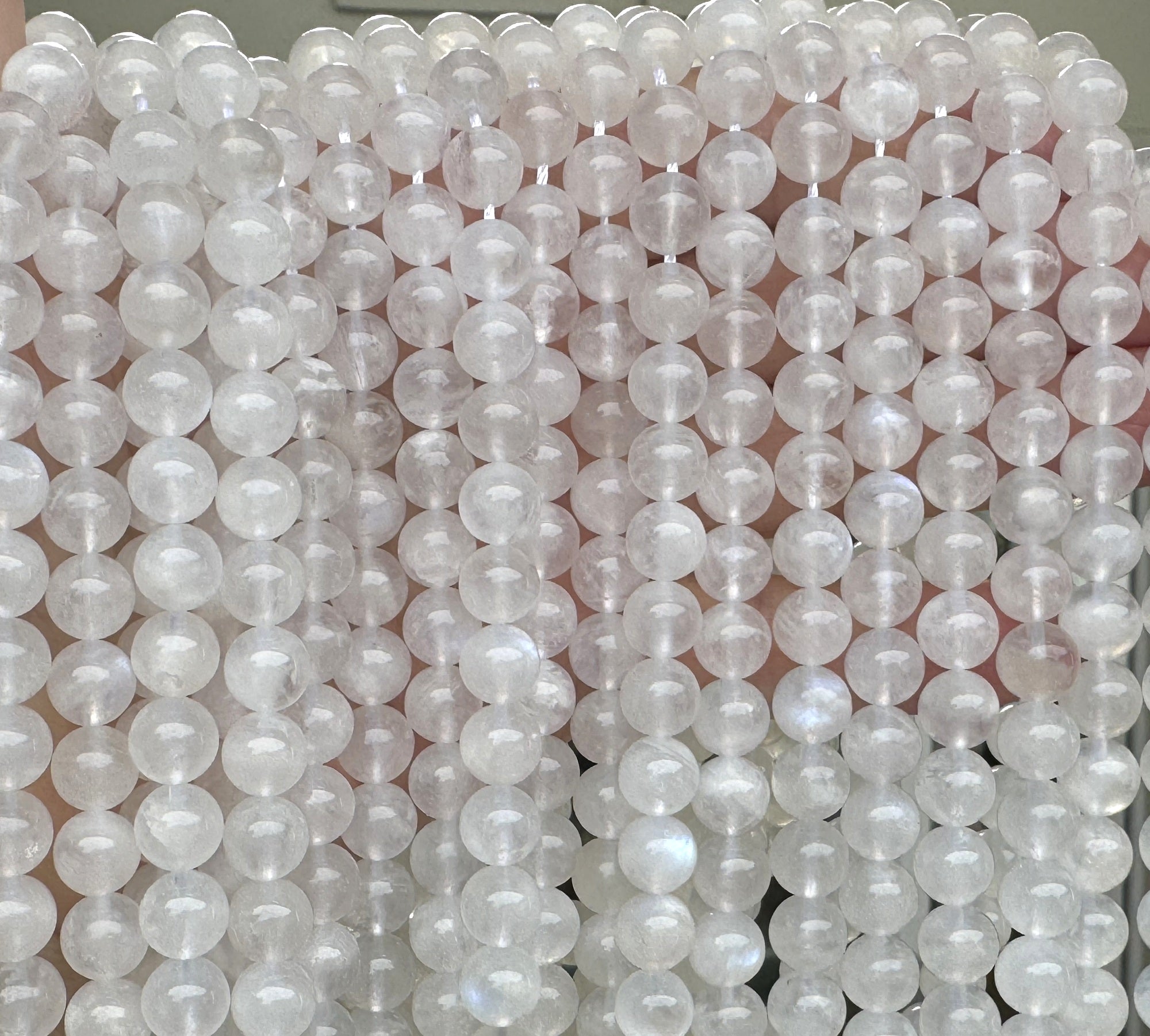 White Rainbow Moonstone 8mm round natural gemstone beads 15.5" strand