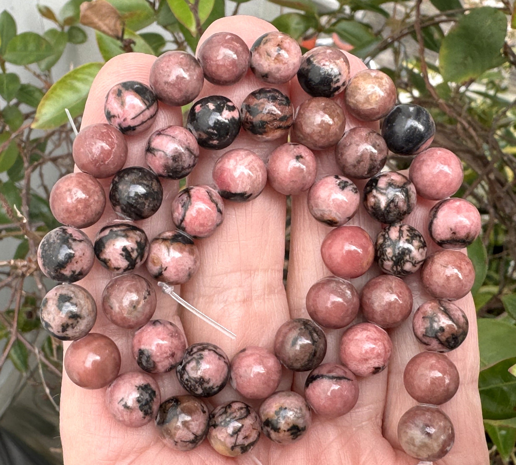 Black Veined Rhodonite 8mm round natural gemstone beads 15" strand