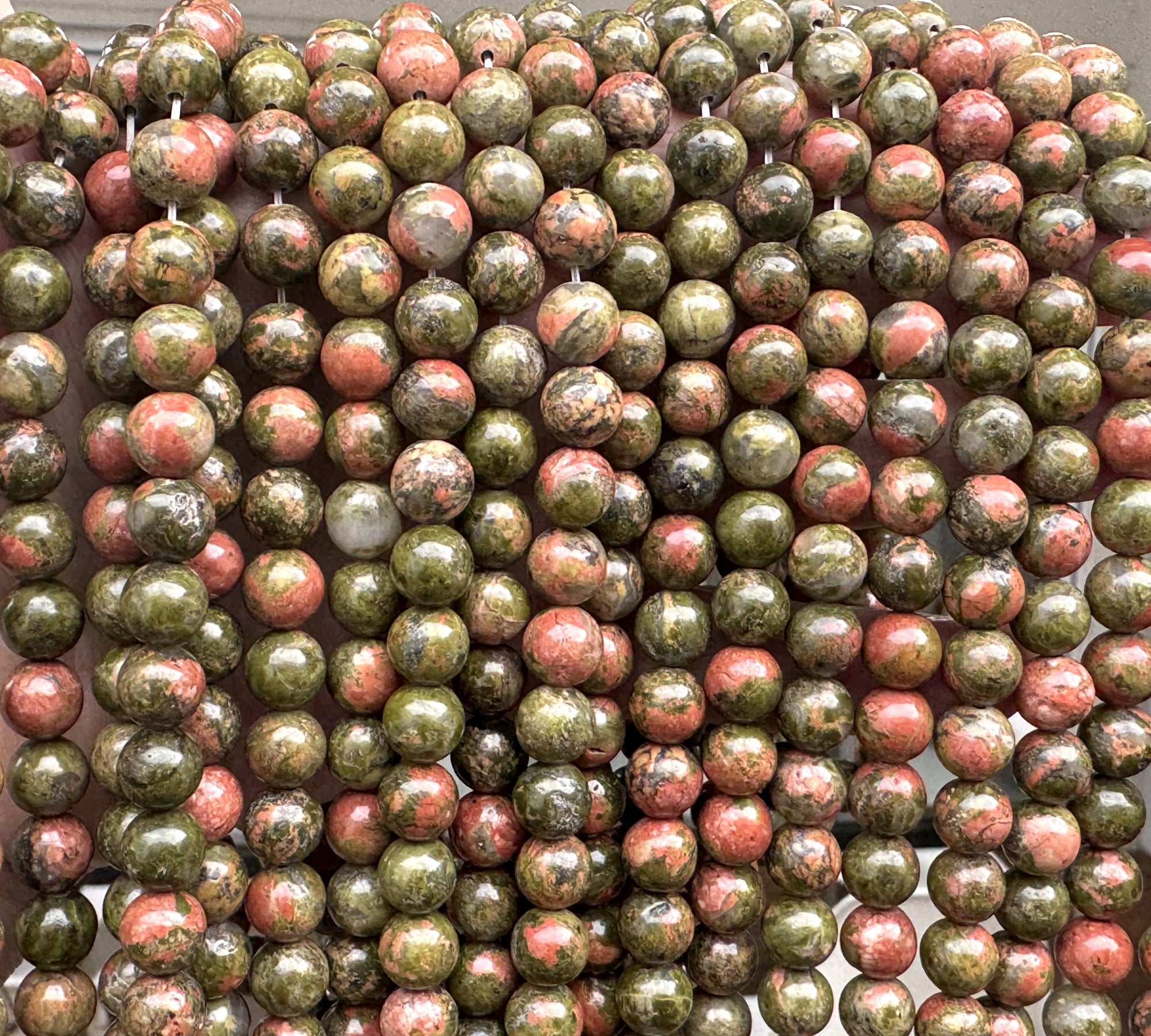 Unakite Jasper 8mm round natural gemstone beads 15" strand