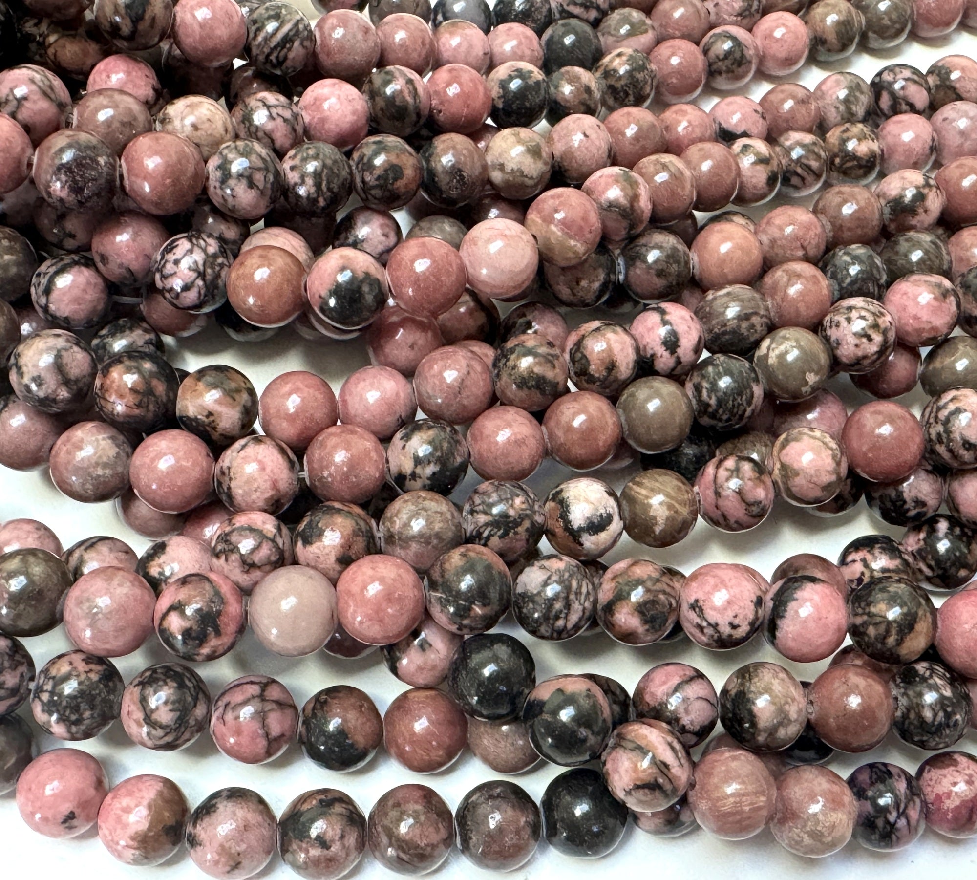 Black Veined Rhodonite 8mm round natural gemstone beads 15" strand