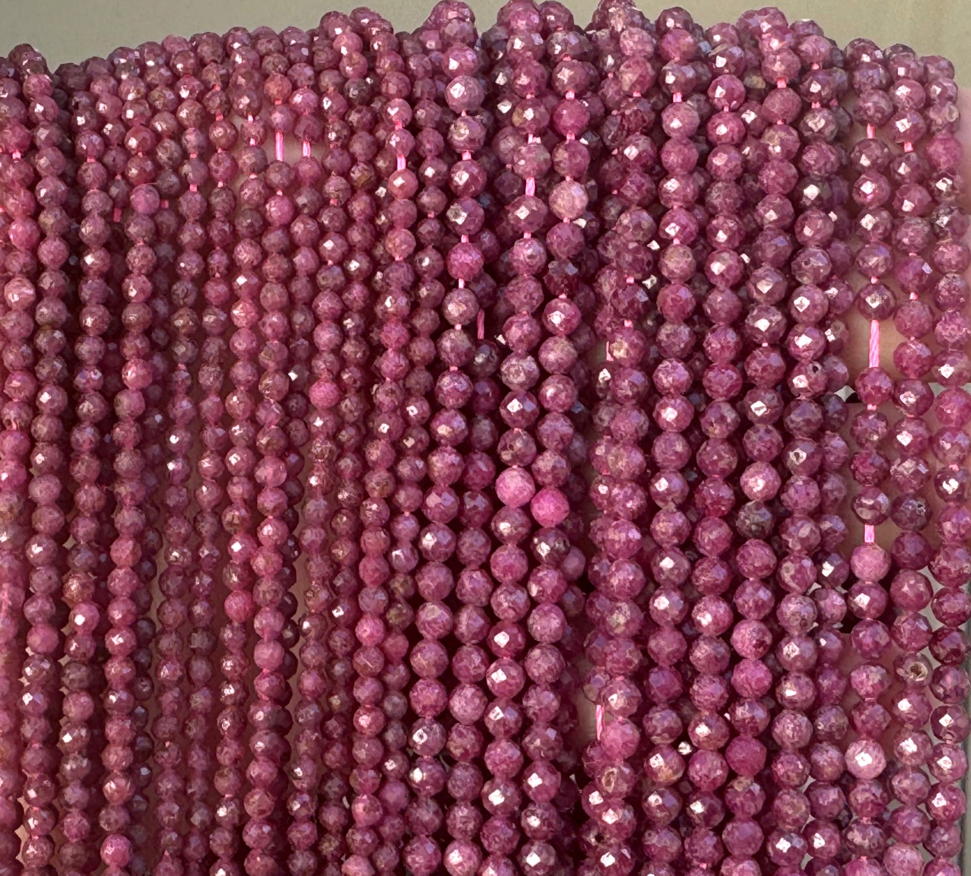 Ruby 3mm 4mm faceted round natural gemstone beads 15.5" strand