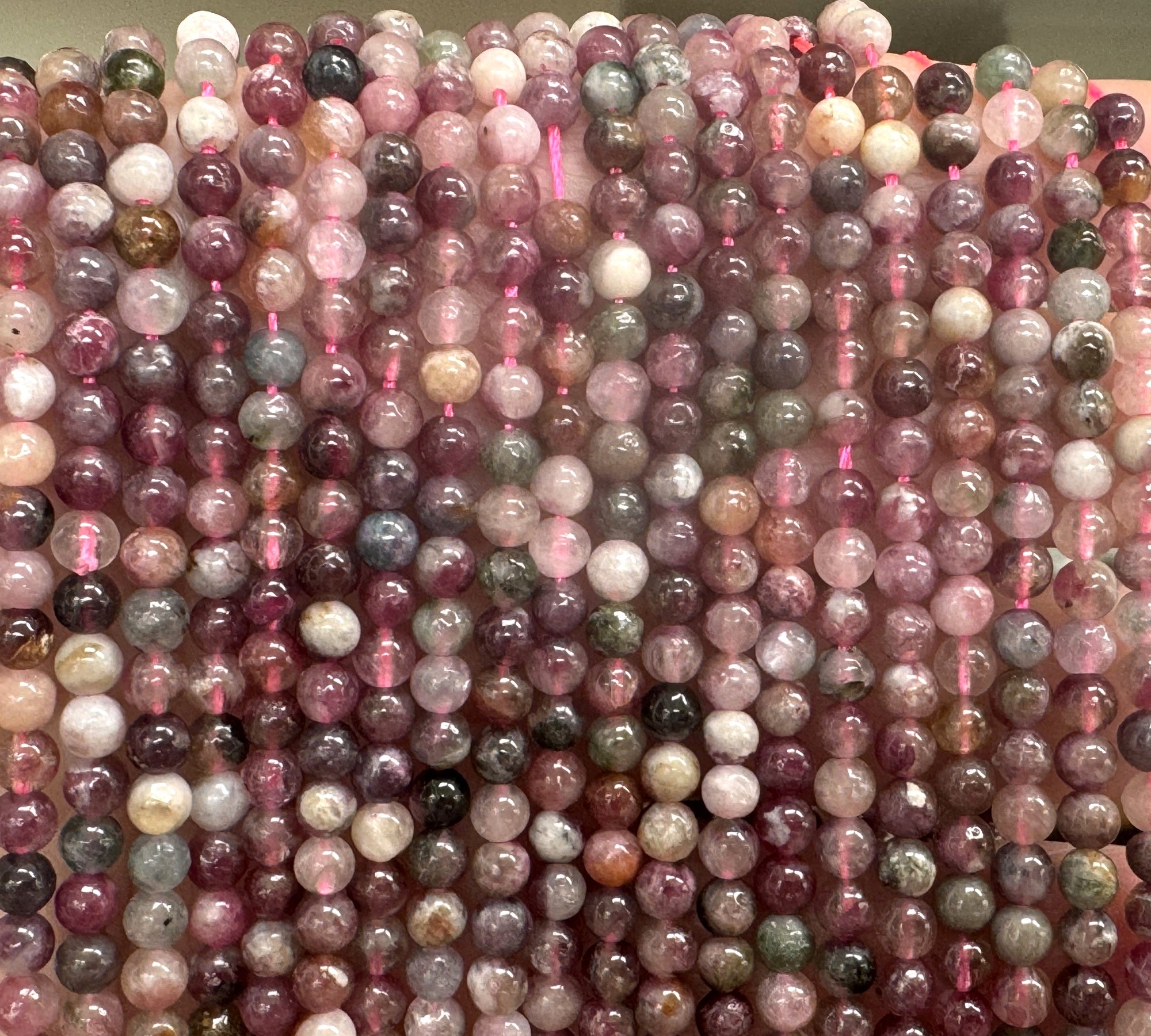 Rubellite Tourmaline 4mm round natural gemstone beads 15.5" strand