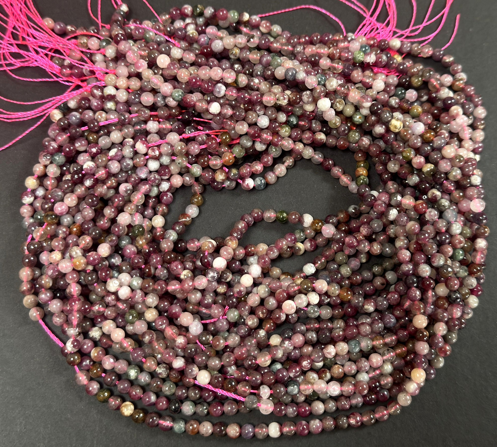 Rubellite Tourmaline 4mm round natural gemstone beads 15.5" strand