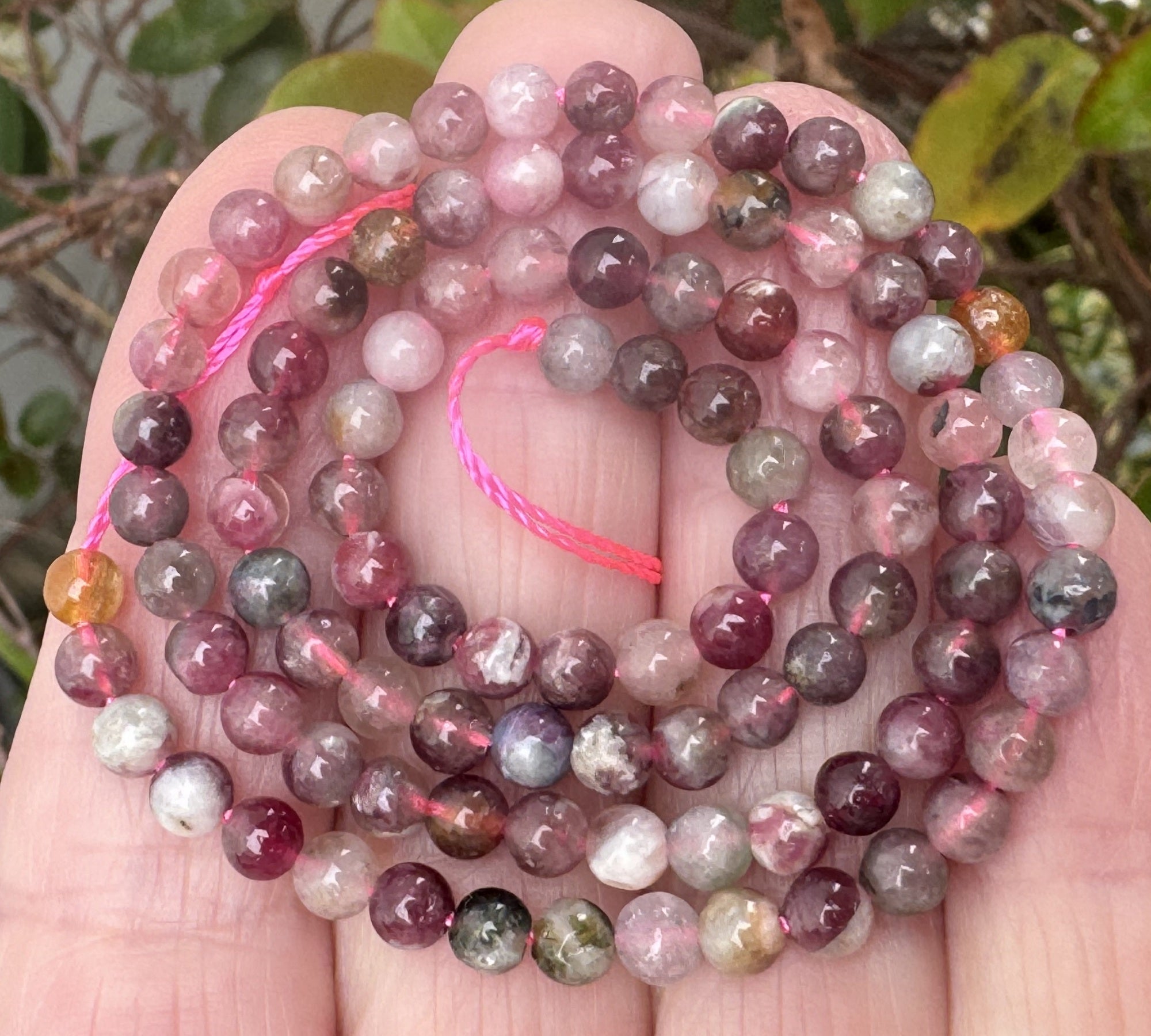 Multi Tourmaline Rubellite 4mm round natural gemstone beads 15.5" strand