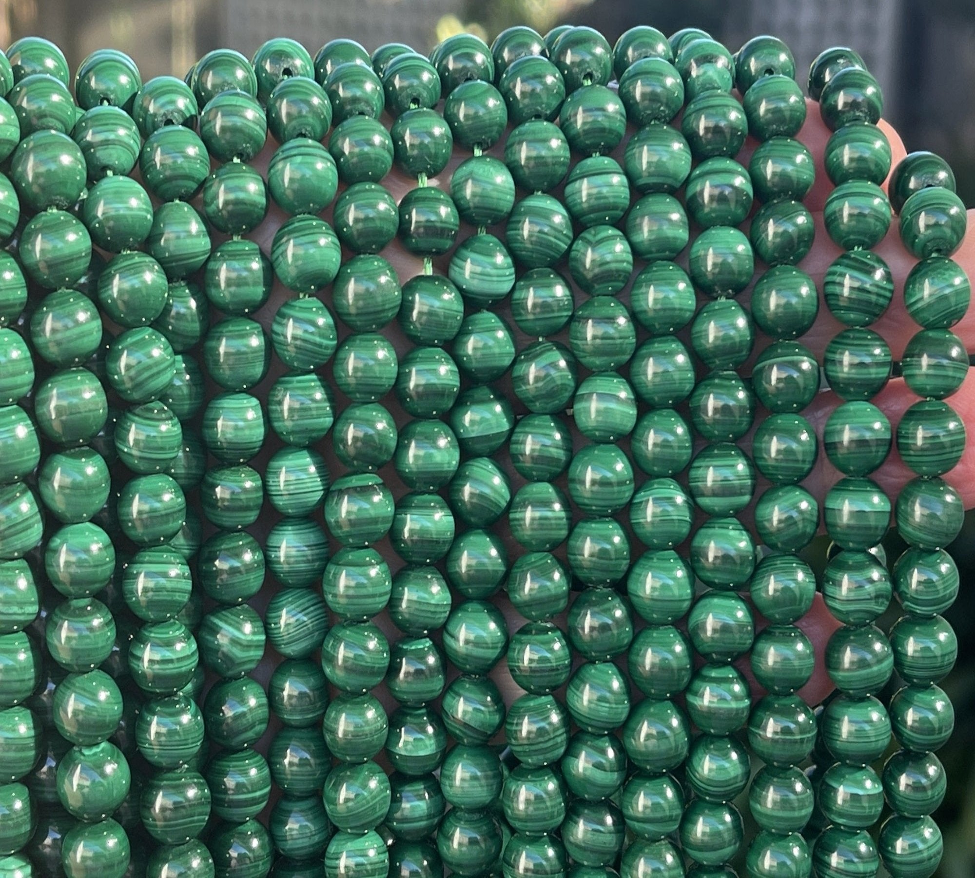 Malachite 8mm round natural gemstone beads 15" strand