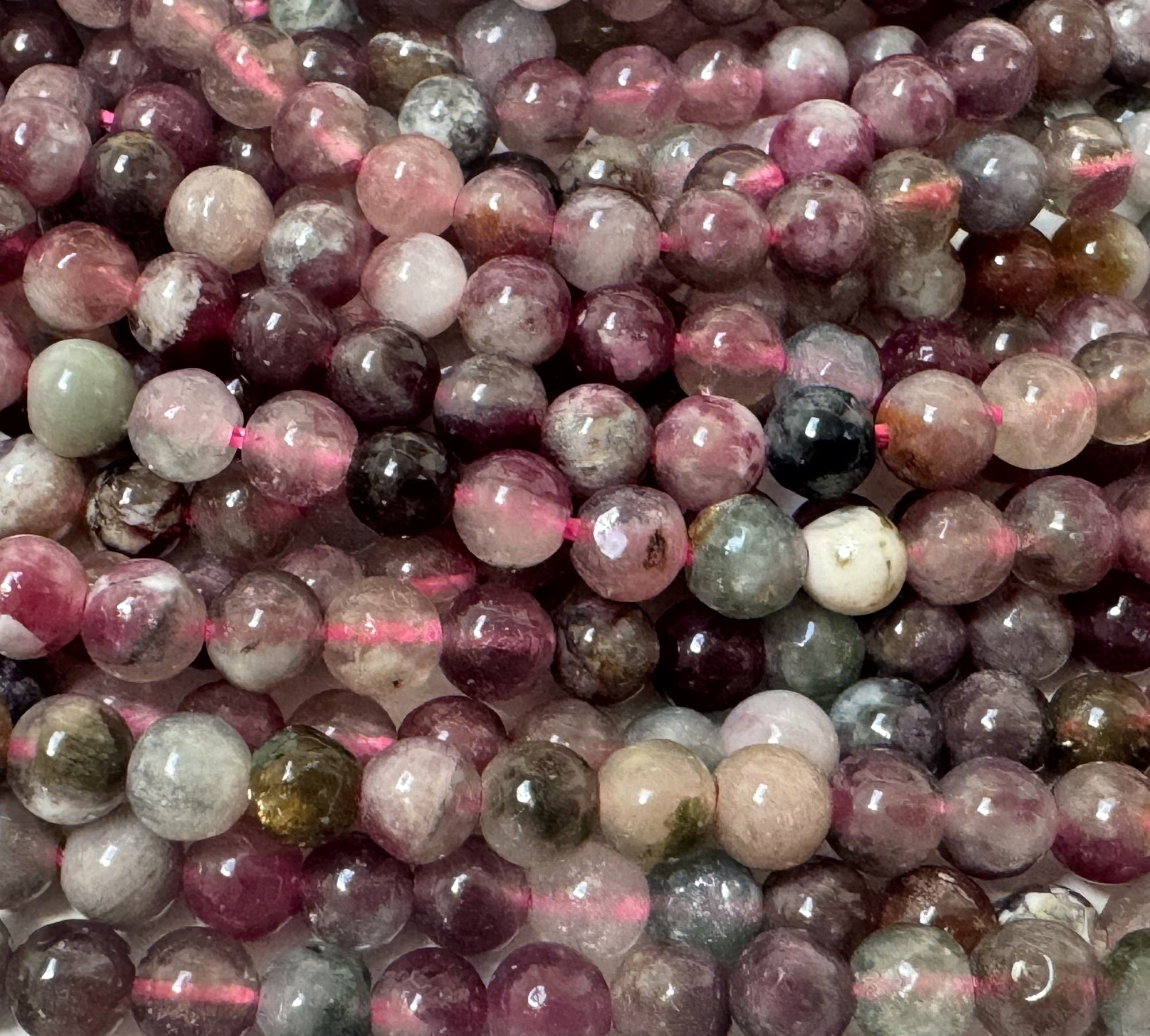 Rubellite Tourmaline 4mm round natural gemstone beads 15.5" strand