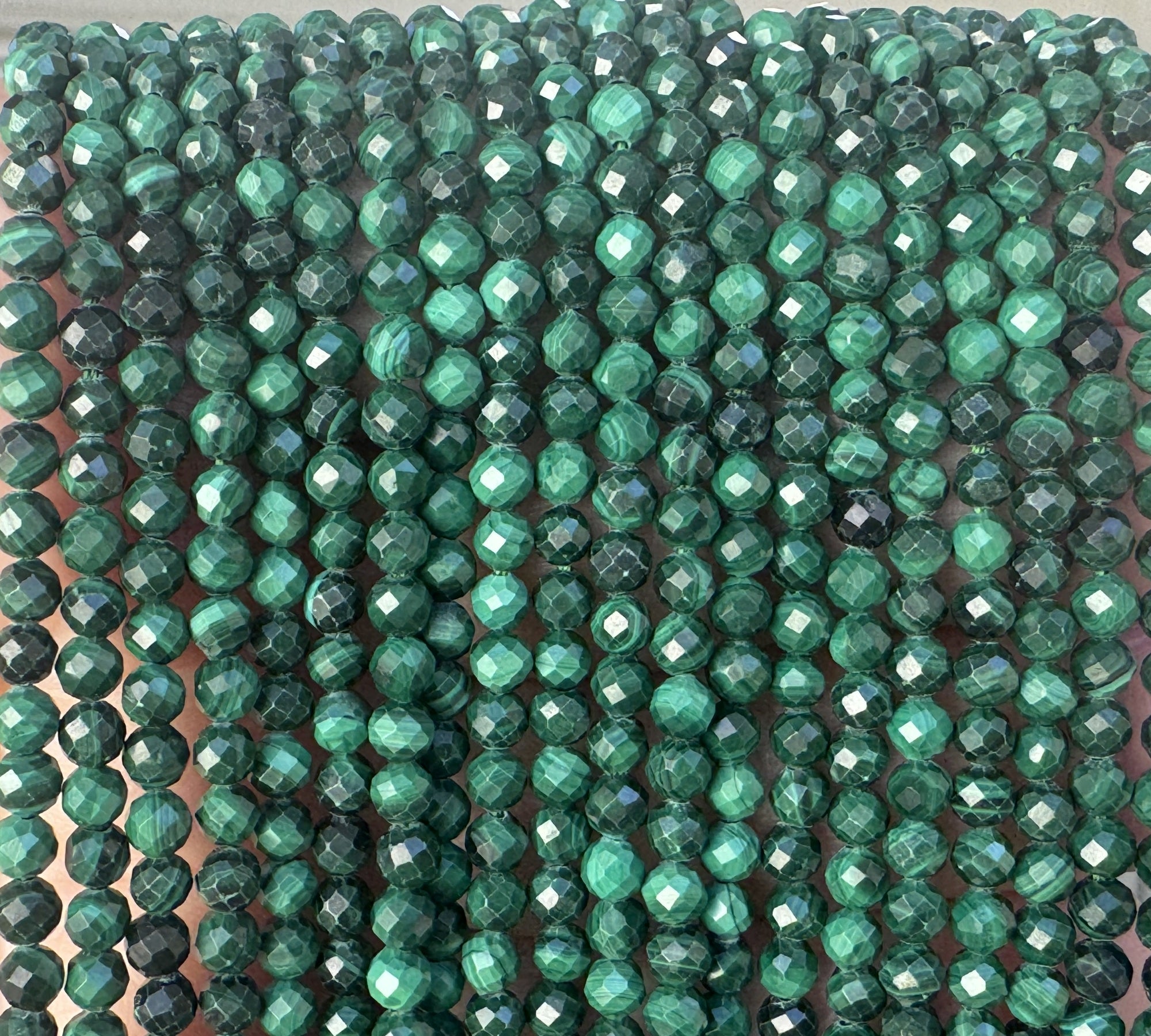 Malachite 3mm faceted round natural gemstone beads 15.5" strand