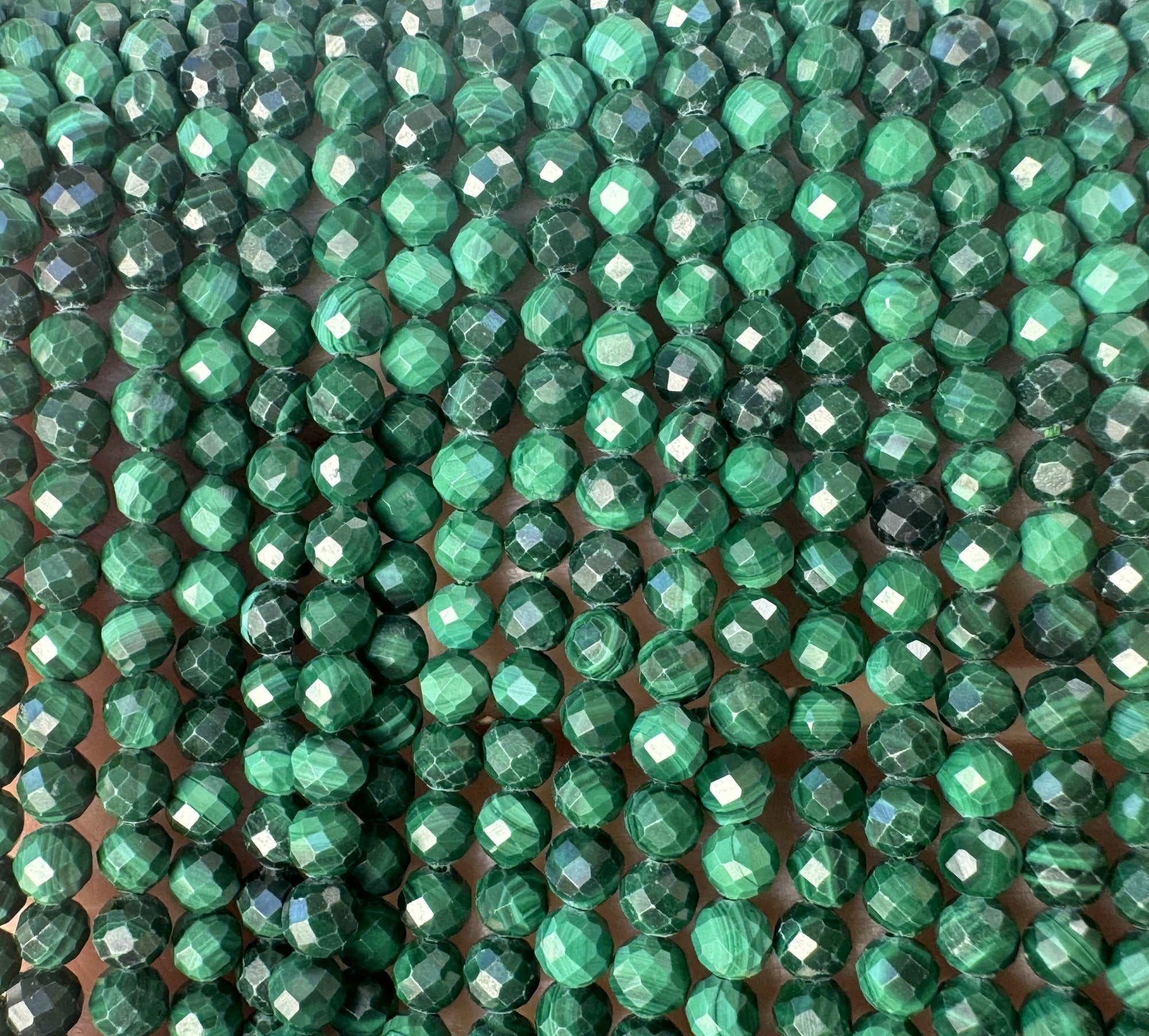 Malachite 3mm faceted round natural gemstone beads 15.5" strand