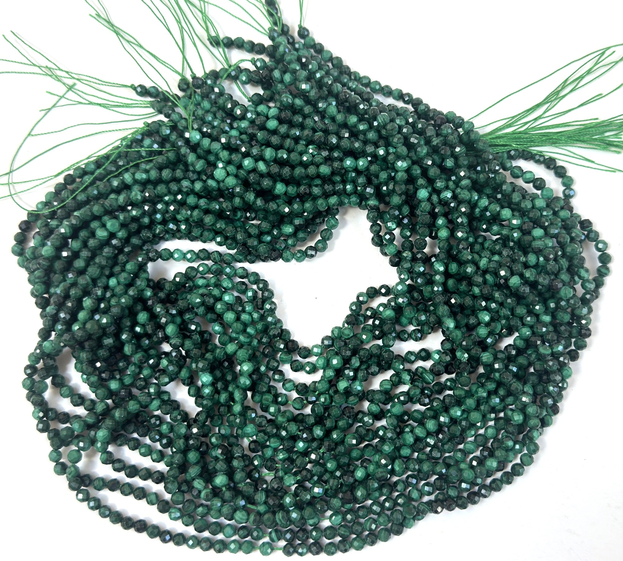 Malachite 3mm faceted round natural gemstone beads 15.5" strand