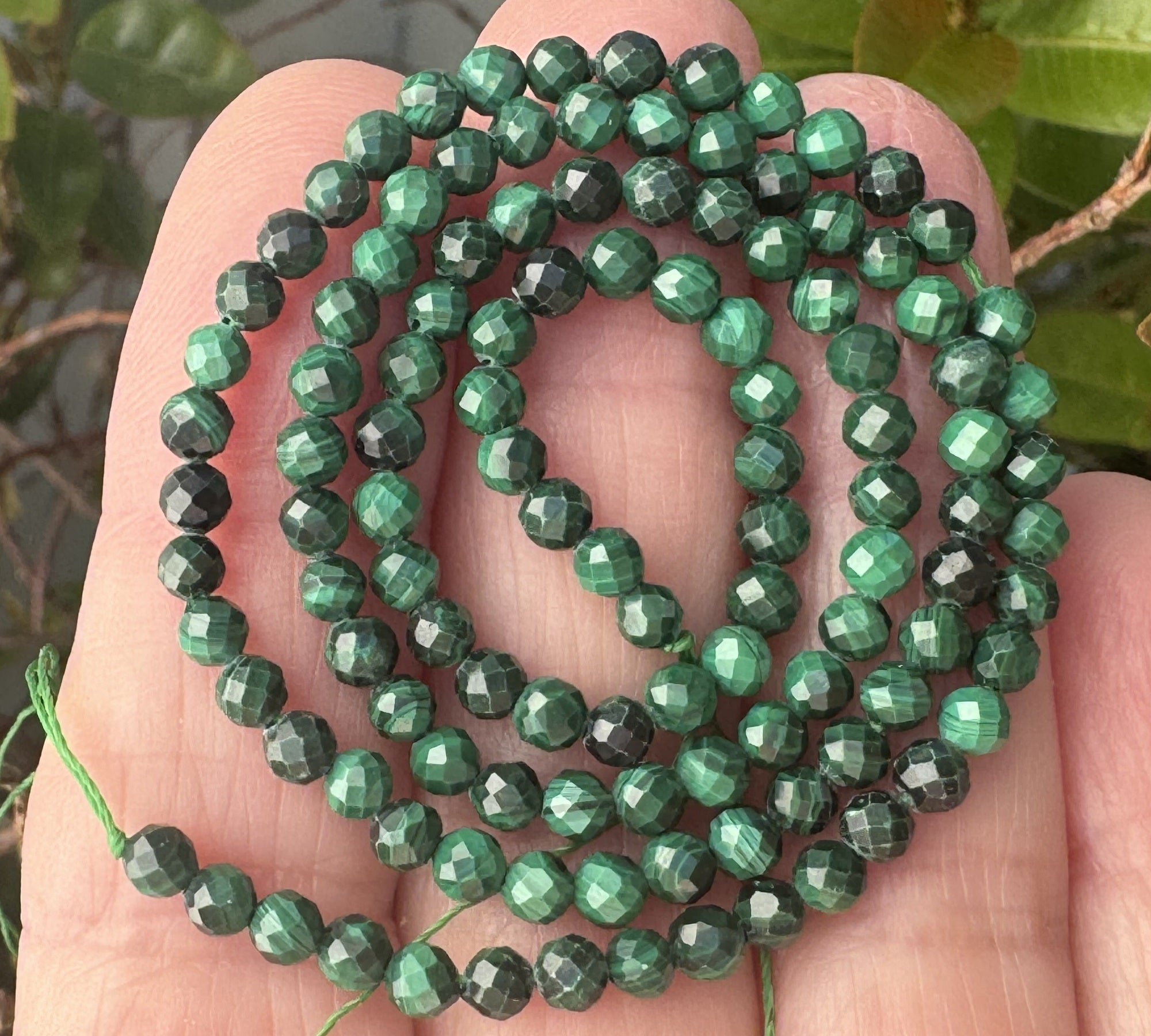 Malachite 3mm faceted round natural gemstone beads 15.5" strand