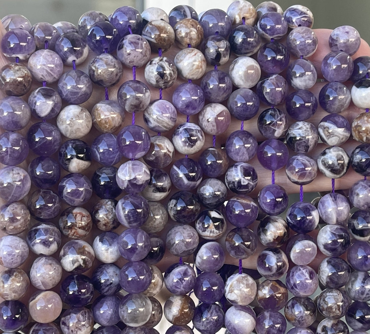 Flower Amethyst 10mm round natural gemstone beads 15.5" strand - Oz Beads 