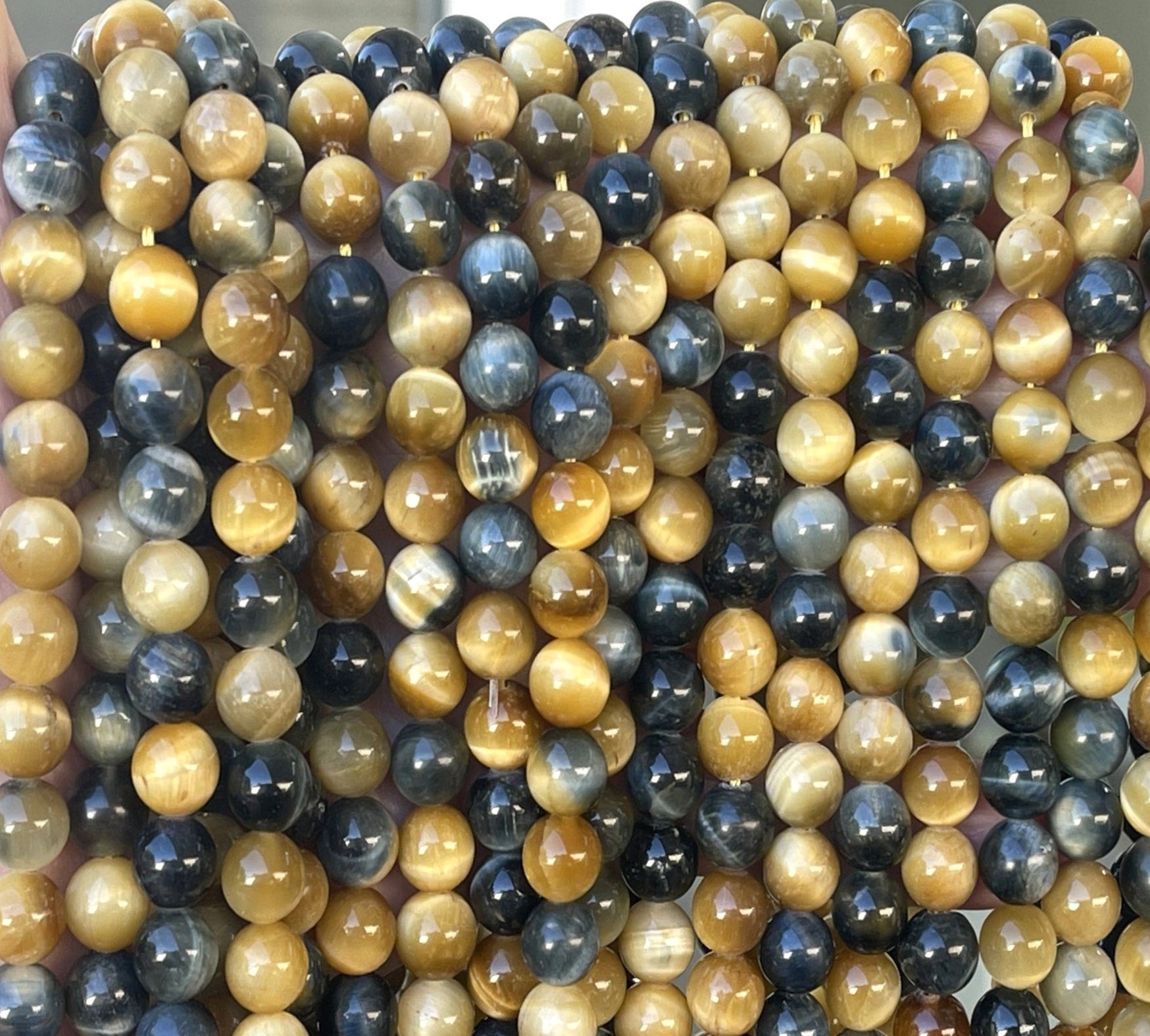 Golden Blue Tiger Eye 8mm round gemstone beads 15.5" strand