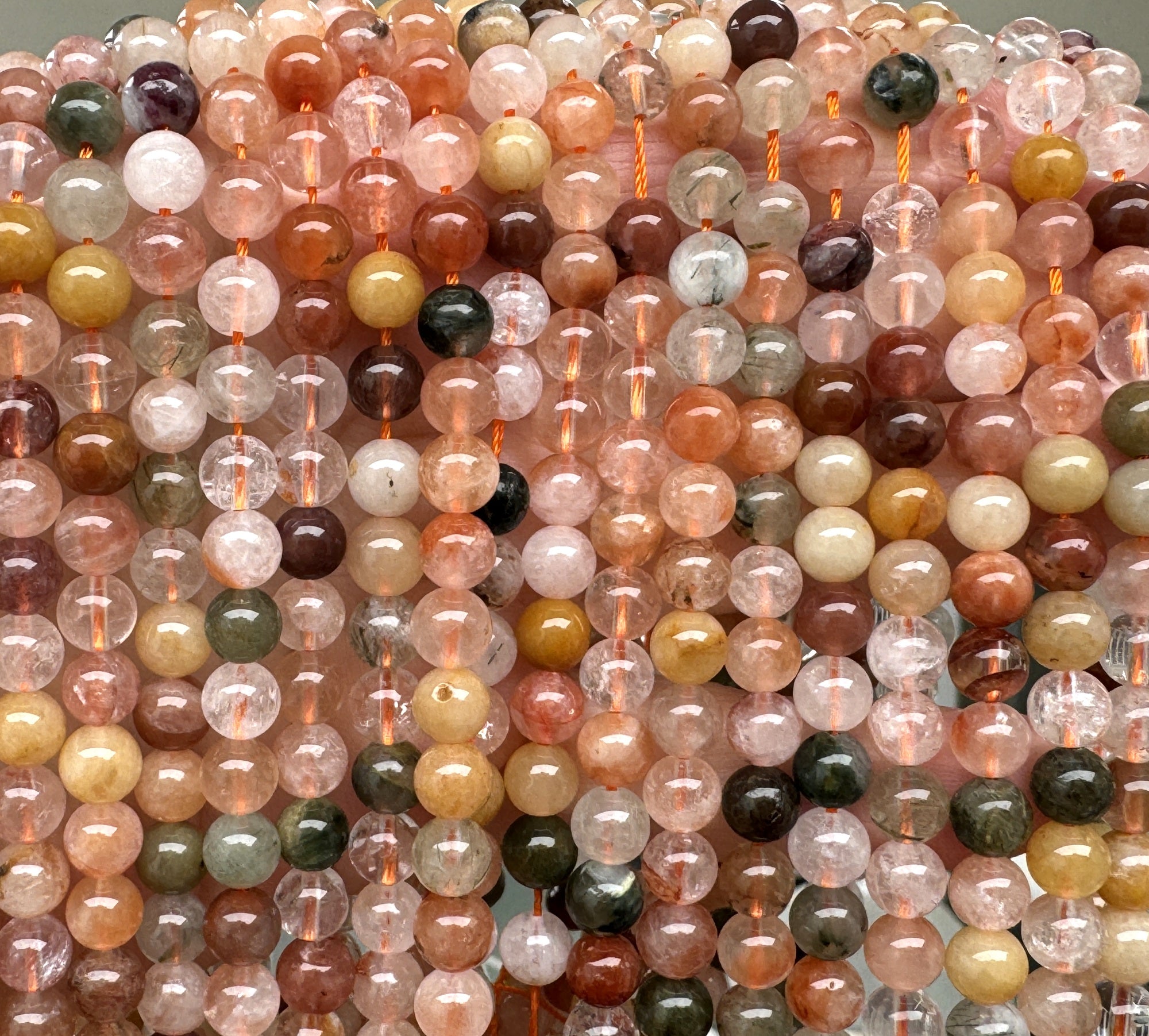 Fu Lu Shou Quartz 6mm round natural gemstone beads 15.5" strand