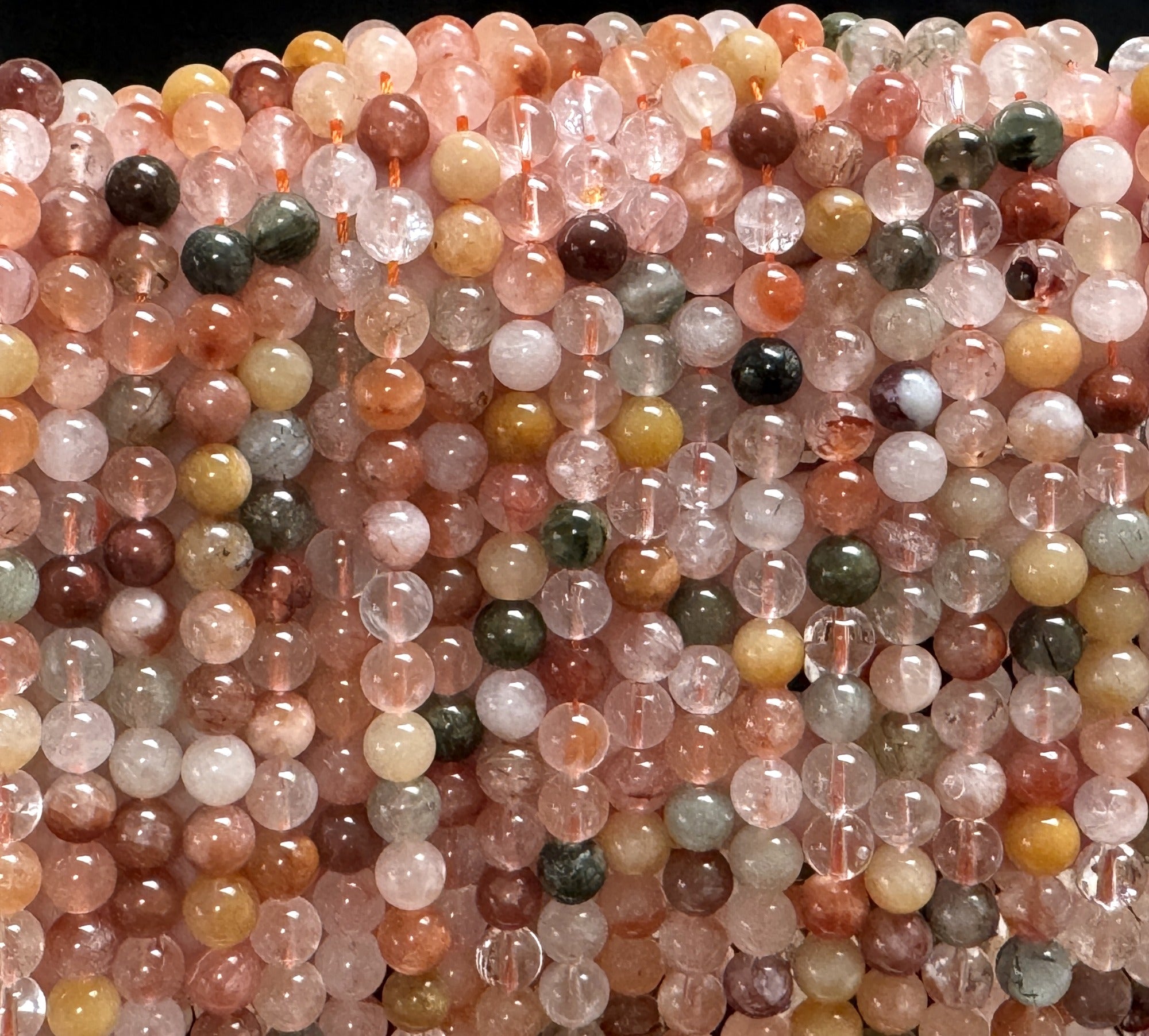 Fu Lu Shou Quartz 6mm round natural gemstone beads 15.5" strand