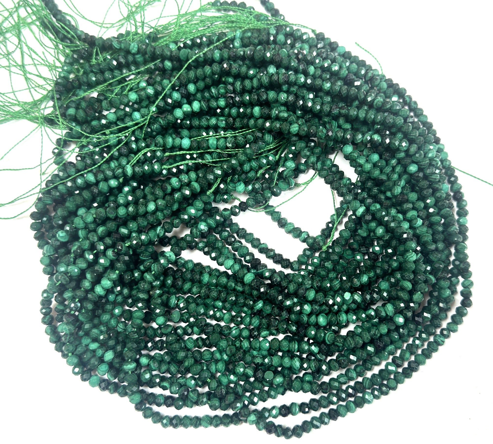 Malachite 3x4mm faceted rondelle natural gemstone beads 15.5" strand