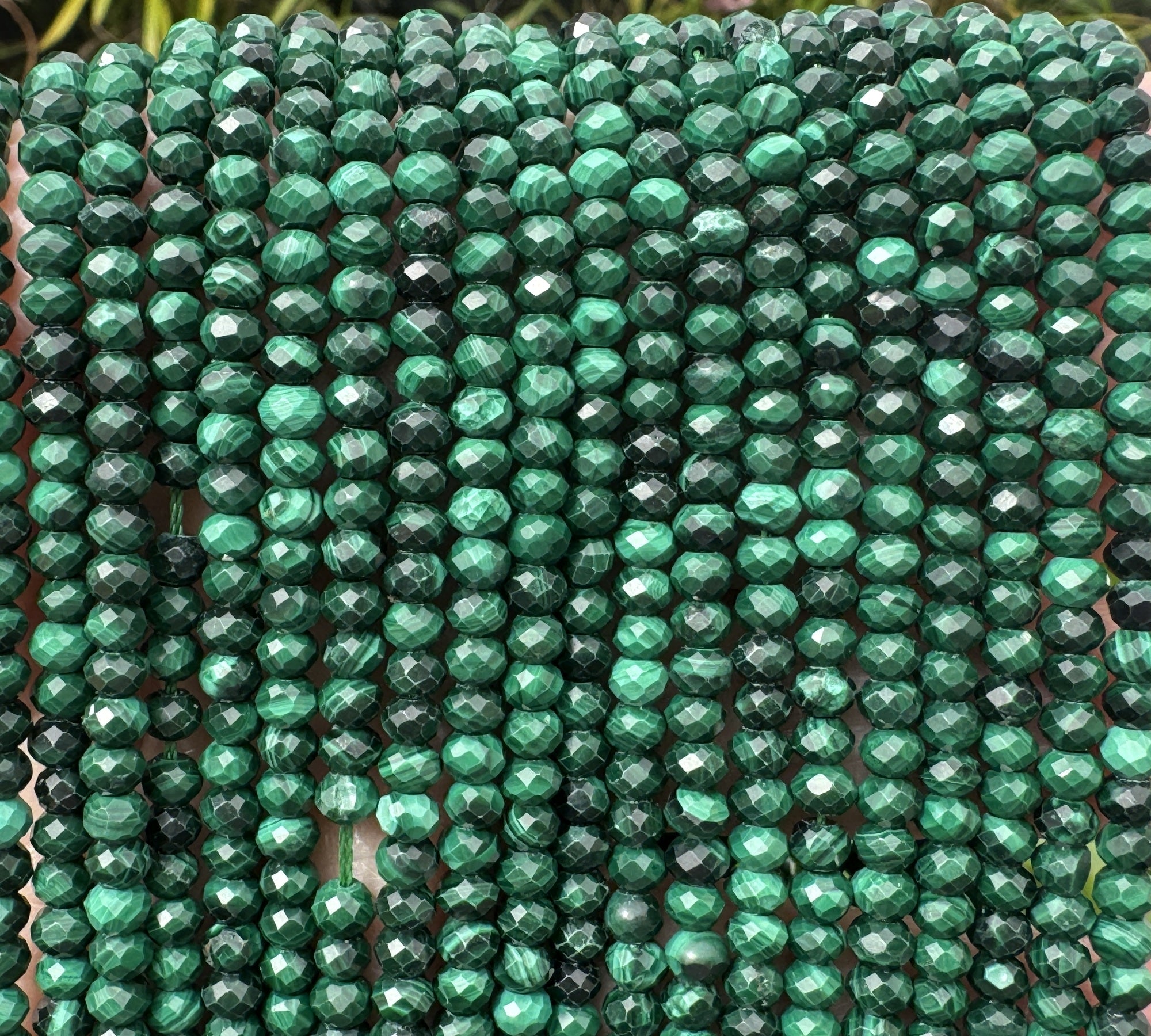 Malachite 3x4mm faceted rondelle natural gemstone beads 15.5" strand