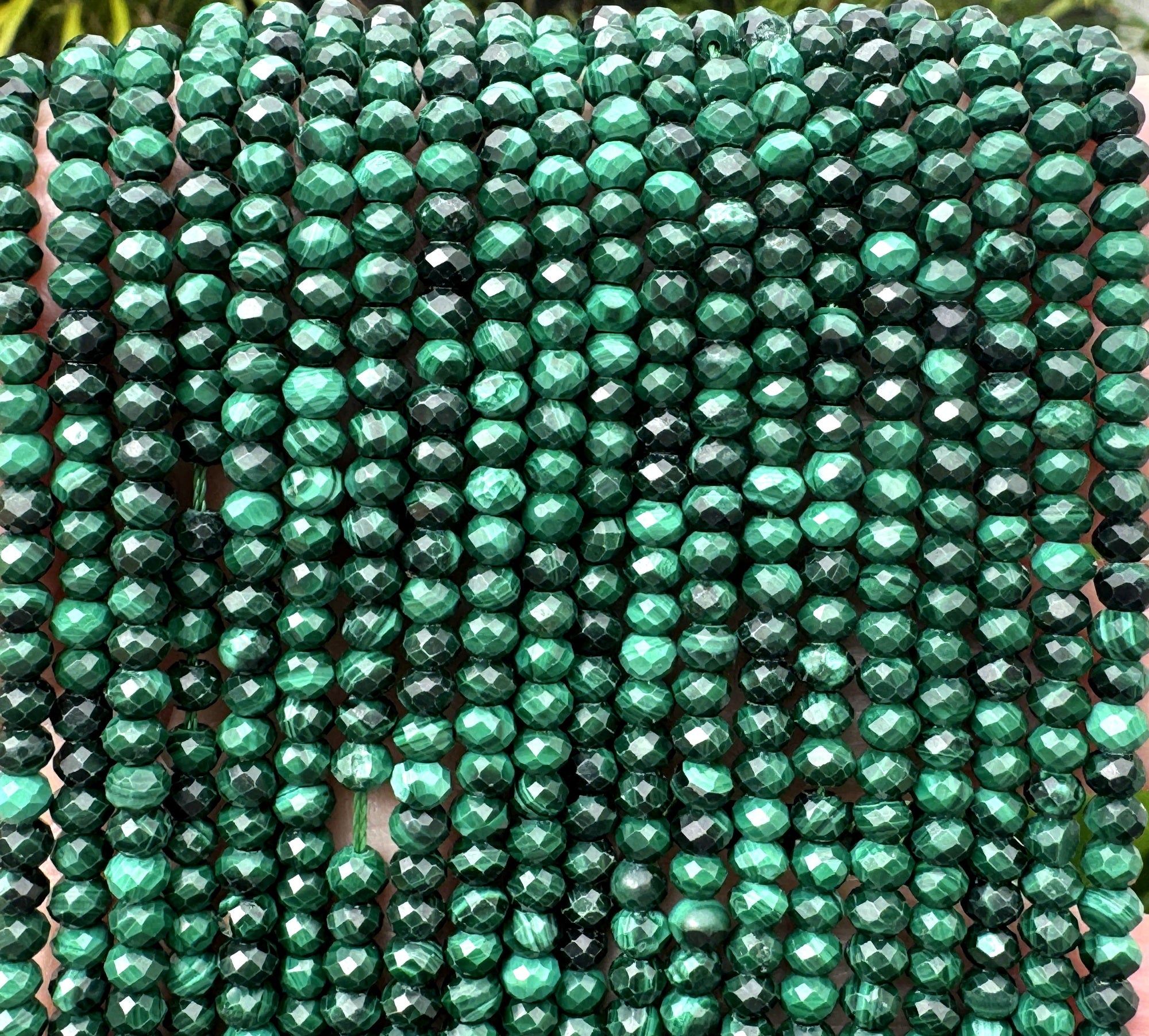 Malachite 3x4mm faceted rondelle natural gemstone beads 15.5" strand