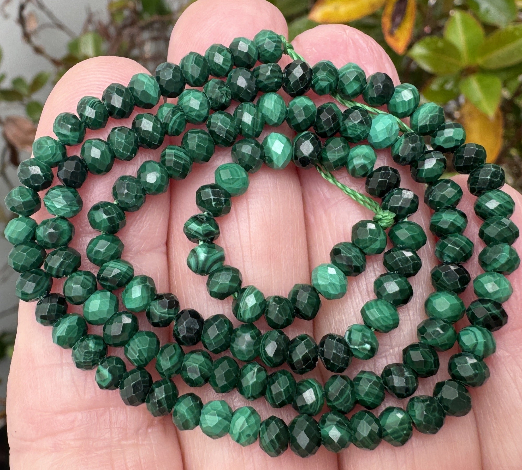 Malachite 3x4mm faceted rondelle natural gemstone beads 15.5" strand