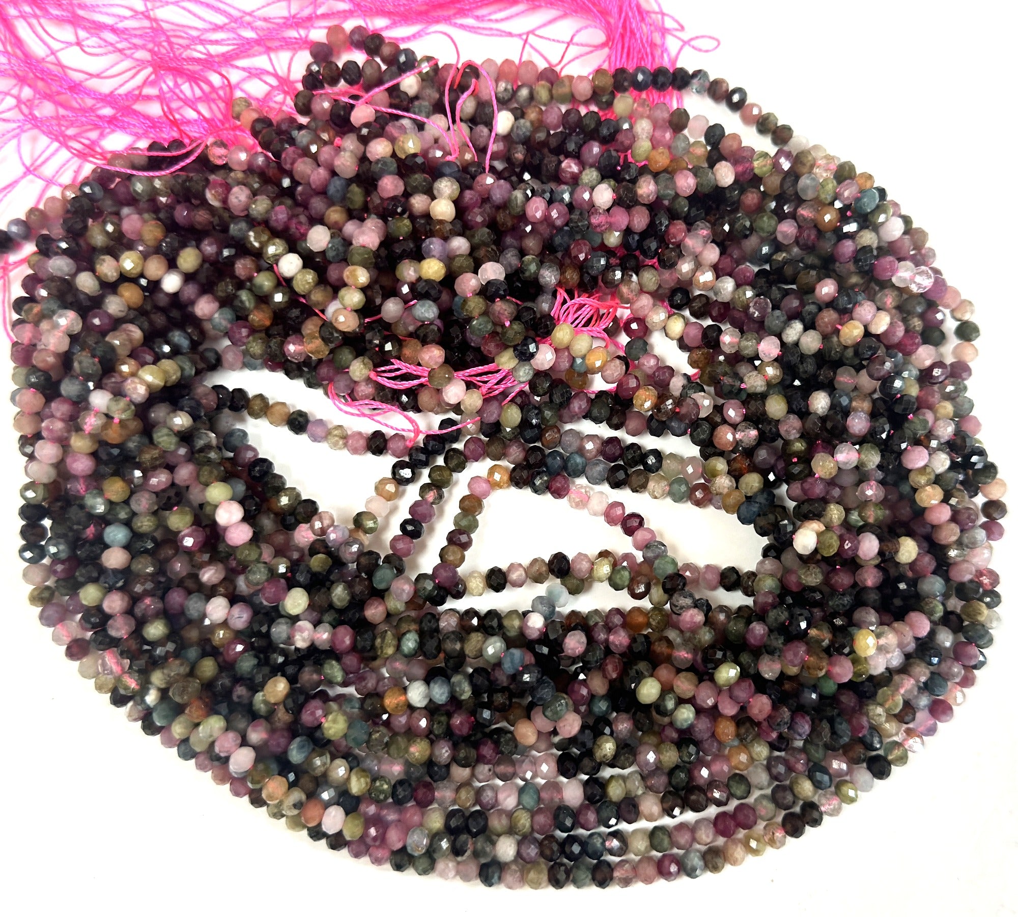 Multi-colour Tourmaline 3x4mm faceted rondelle natural gemstone beads 15.5" strand