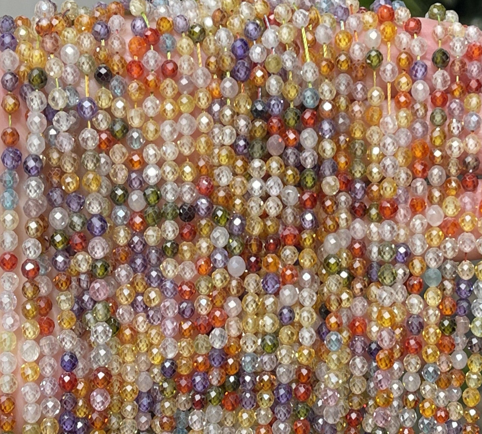 Multi color Zircon beads, 4mm round micro faceted sparkling CZ beads 15" strand