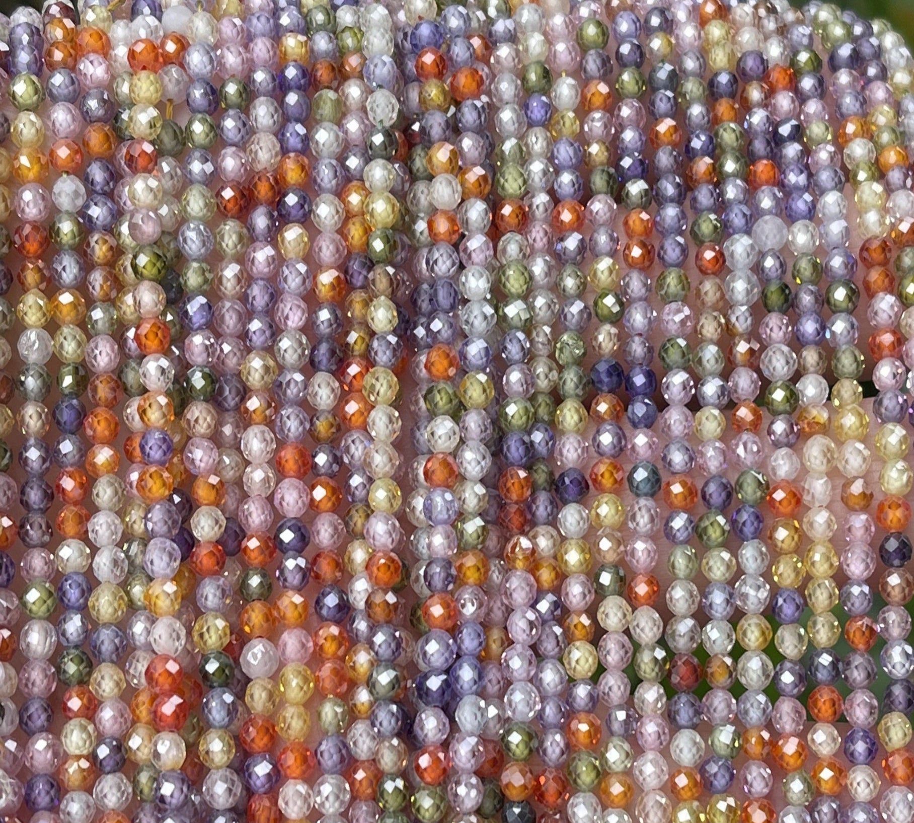 Multi color Zircon beads, 3mm round micro faceted sparkling CZ beads 15" strand