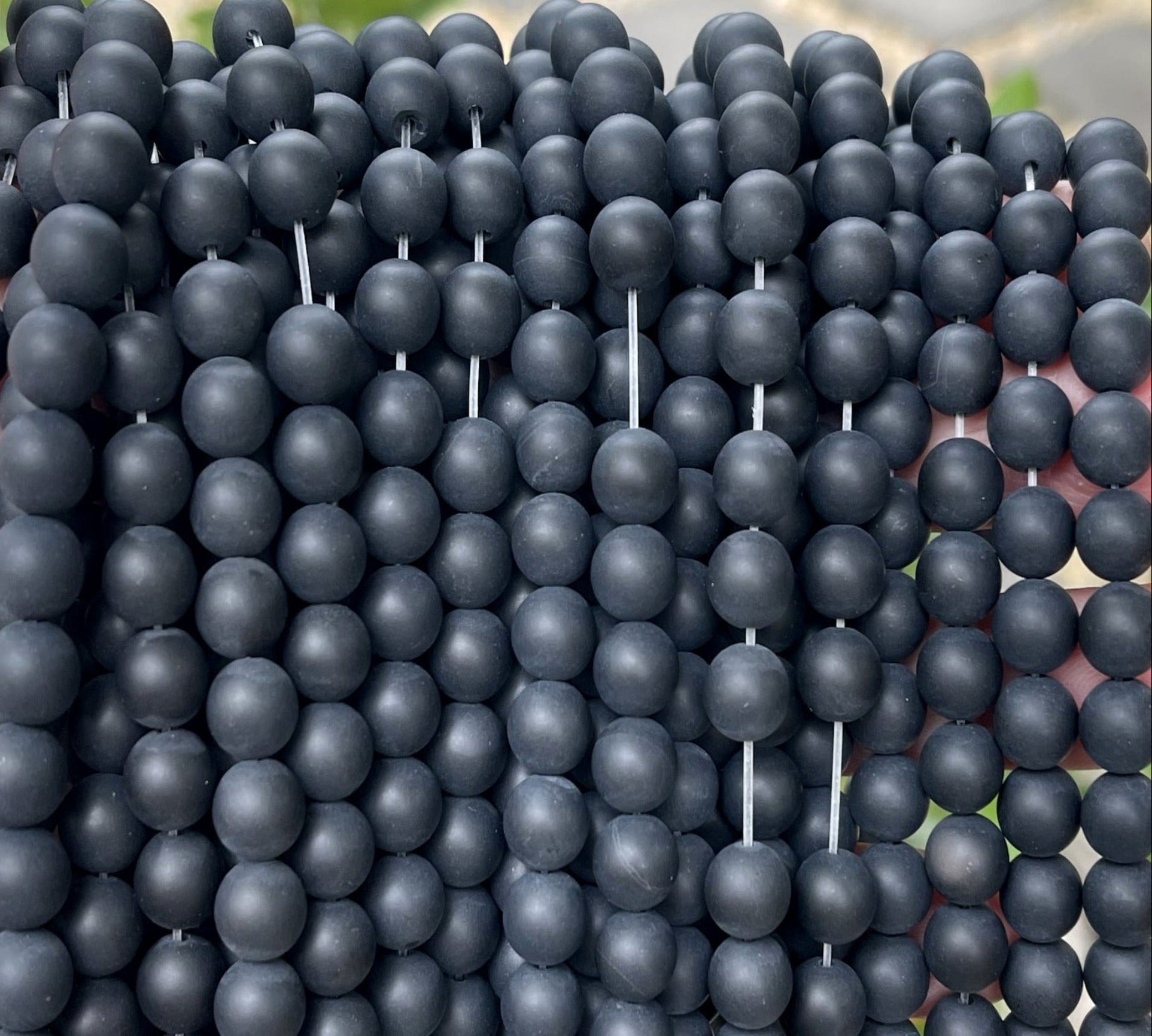 Black Onyx matte 8mm round gemstone beads 15" strand - Oz Beads 