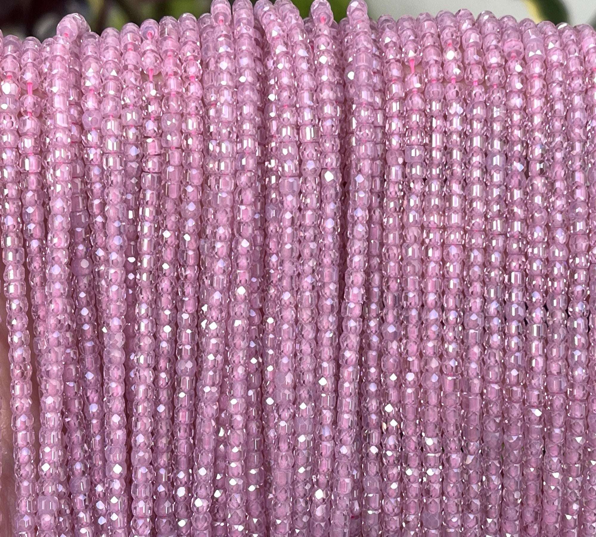 Pink Zircon 3x2mm rondelle micro faceted sparkling CZ beads 15" strand