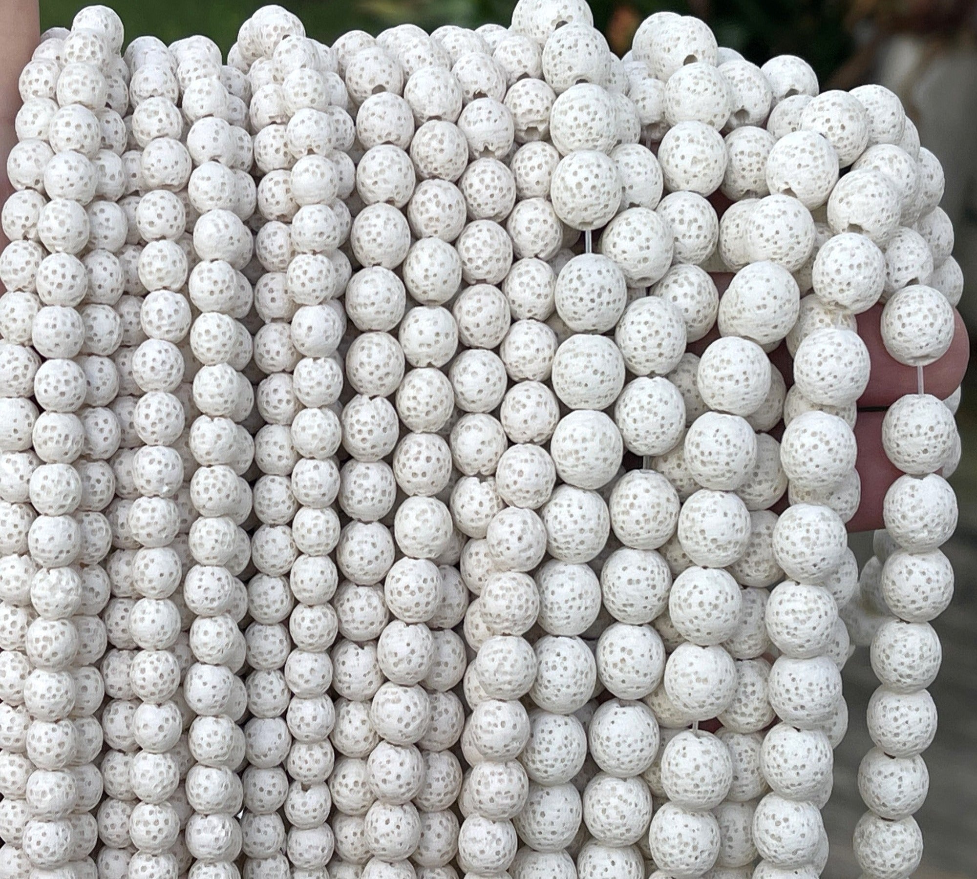 Lava White 6mm 8mm 10mm round natural volcanic lava diffuser beads 16" strand - Oz Beads 