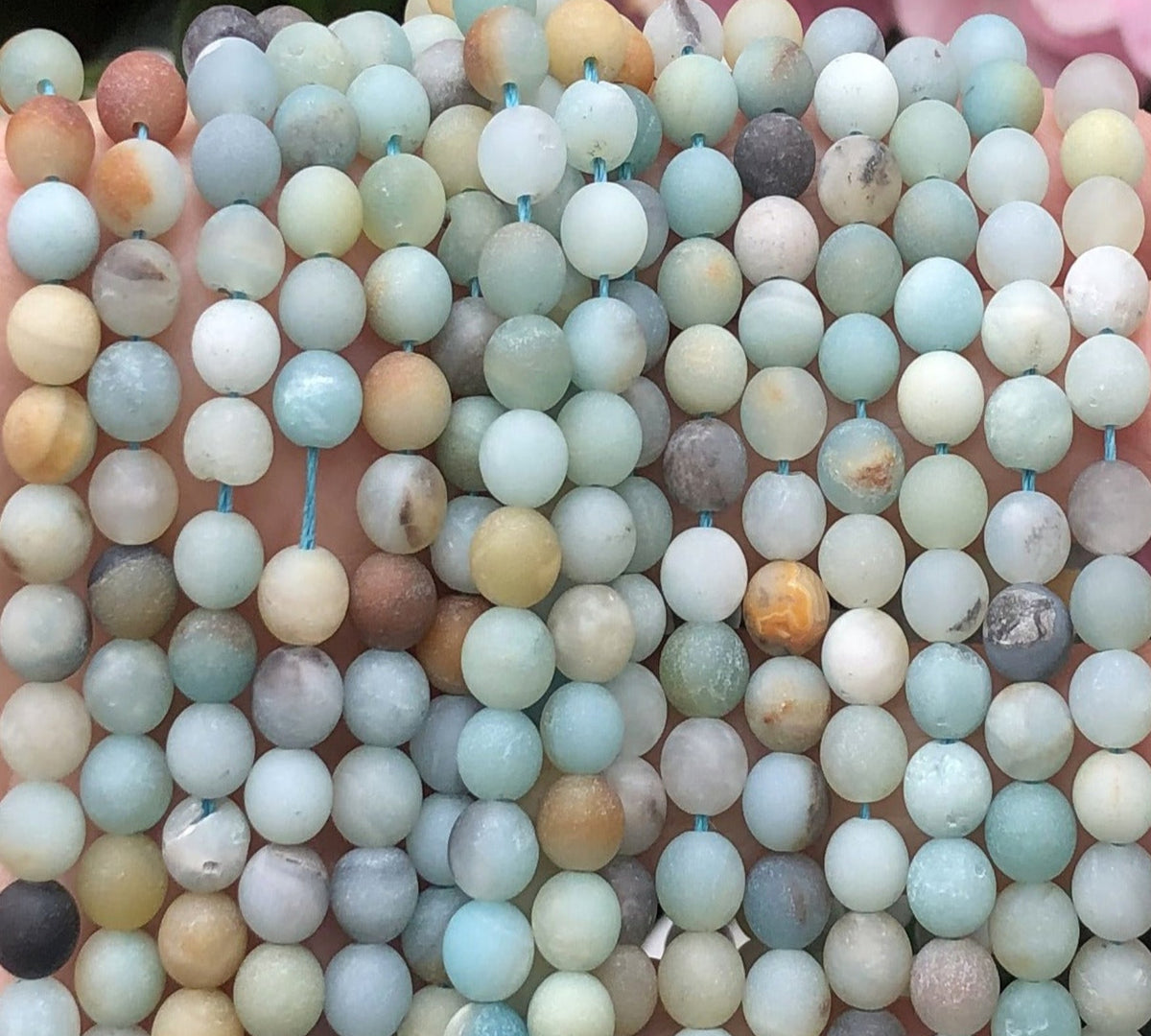 Amazonite matte 6mm round multi color gemstone beads 15.5" strand - Oz Beads 