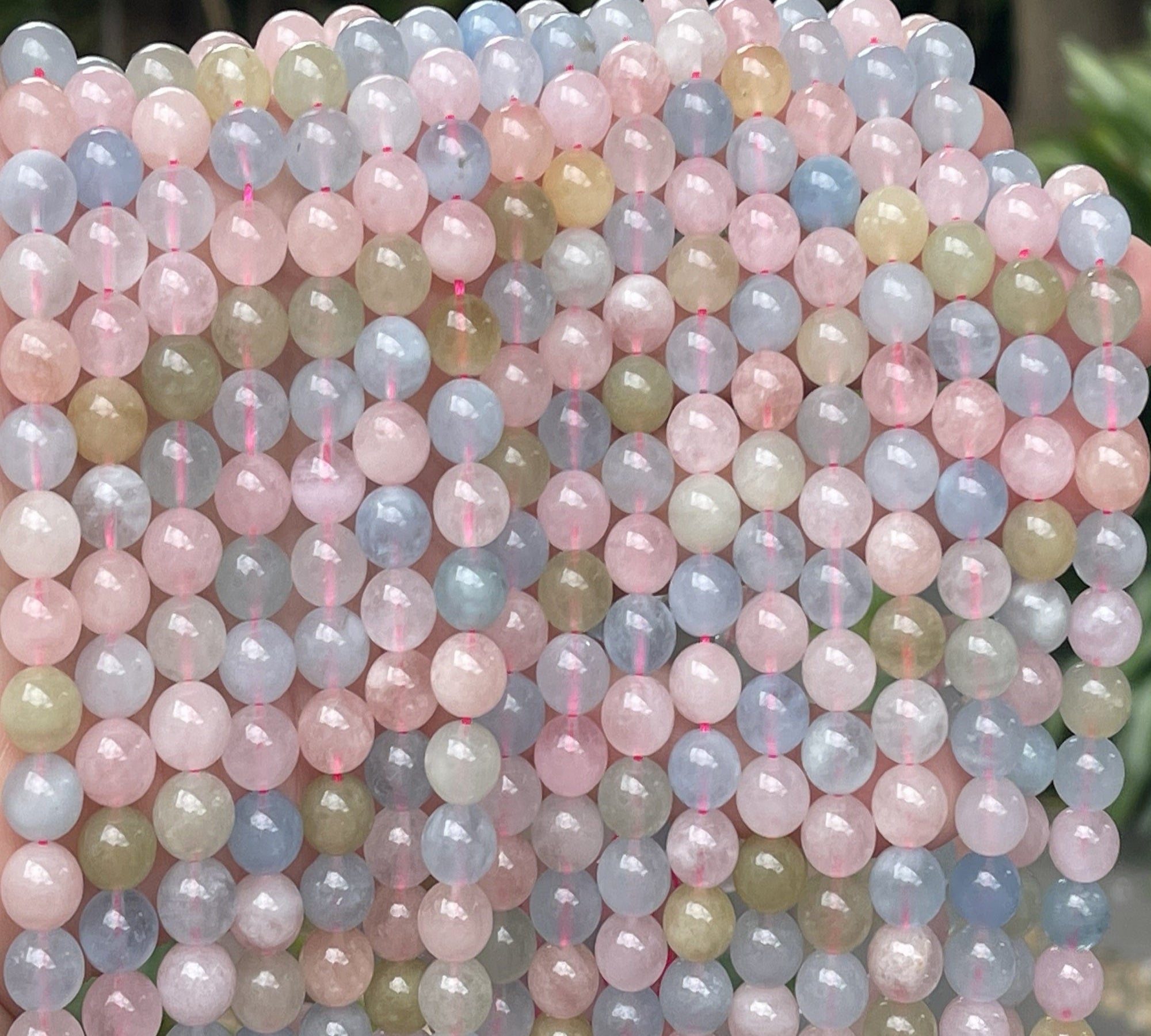 Morganite Beryl mix 8mm round natural gemstone beads 15.5" strand - Oz Beads 