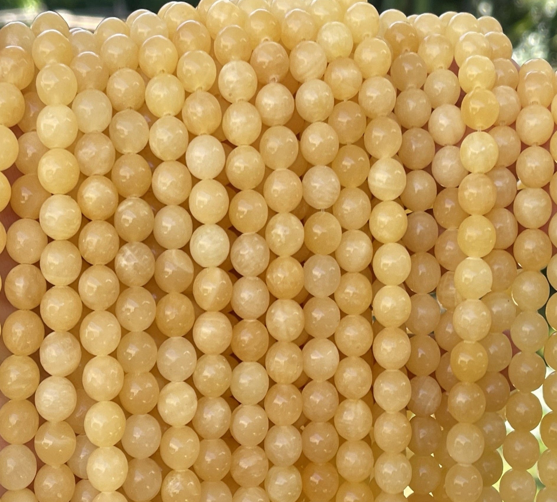 Yellow Jade 8mm round natural gemstone beads 15" strand - Oz Beads 