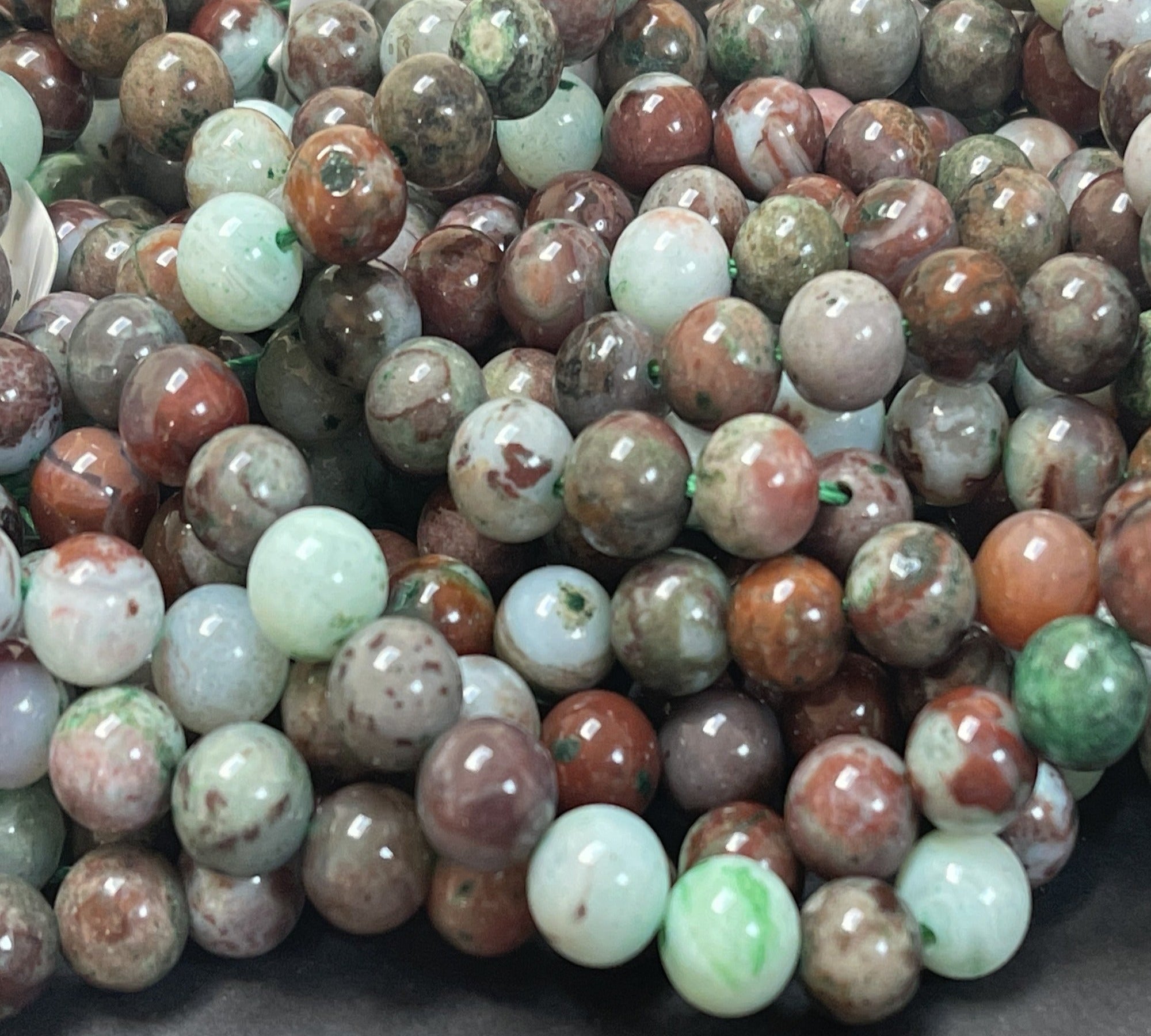 Green Portuguese Agate 8mm round gemstone beads 15.5" strand