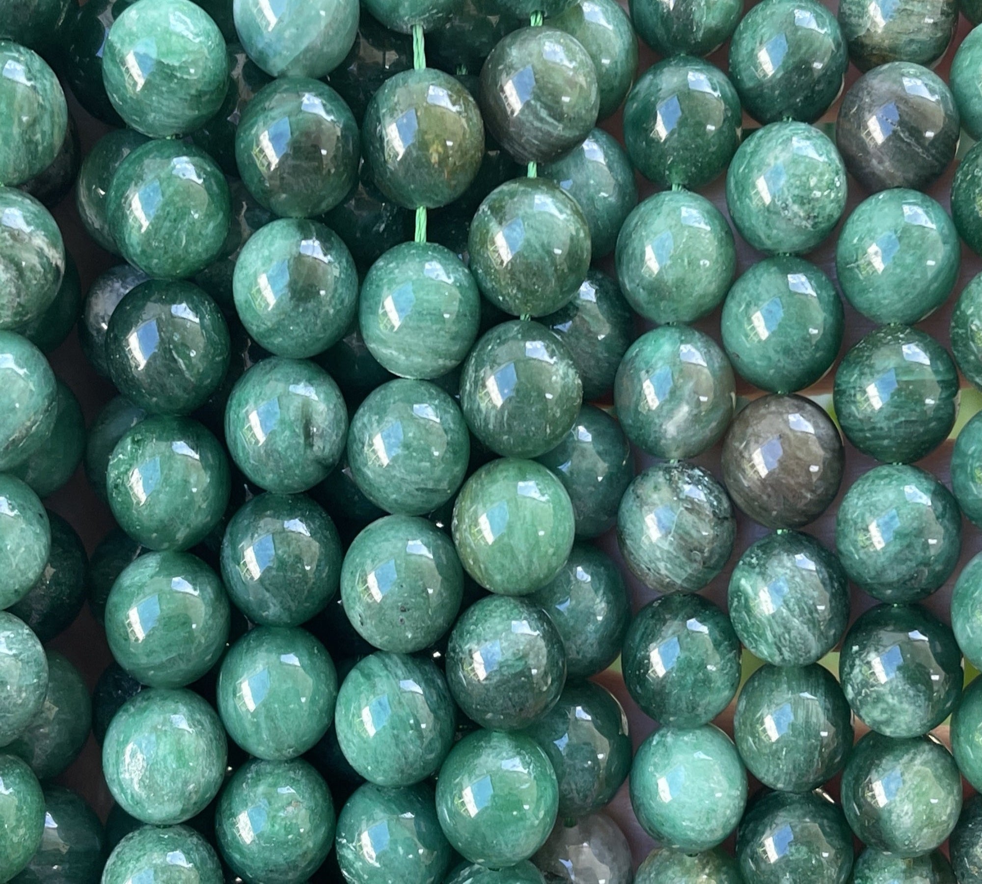 Green Mica in Fuchsite 10mm round natural gemstone beads 15.5" strand