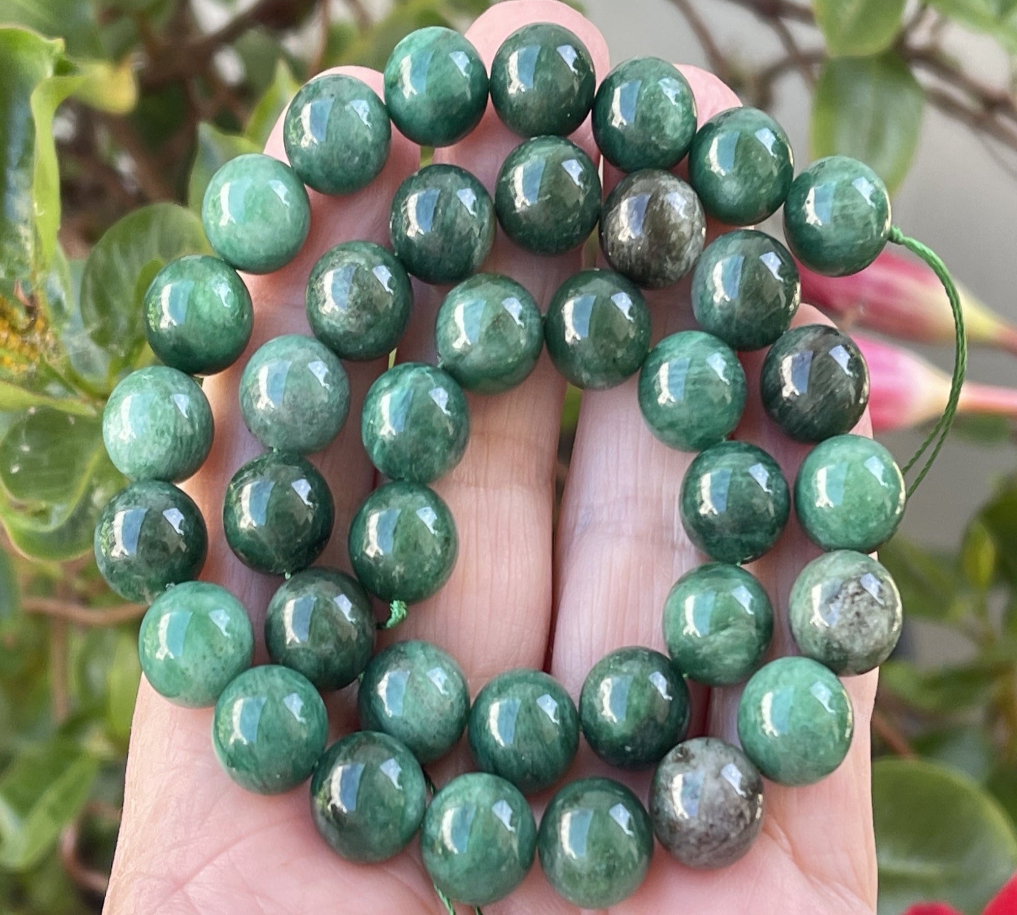 Green Mica in Fuchsite 10mm round natural gemstone beads 15.5" strand