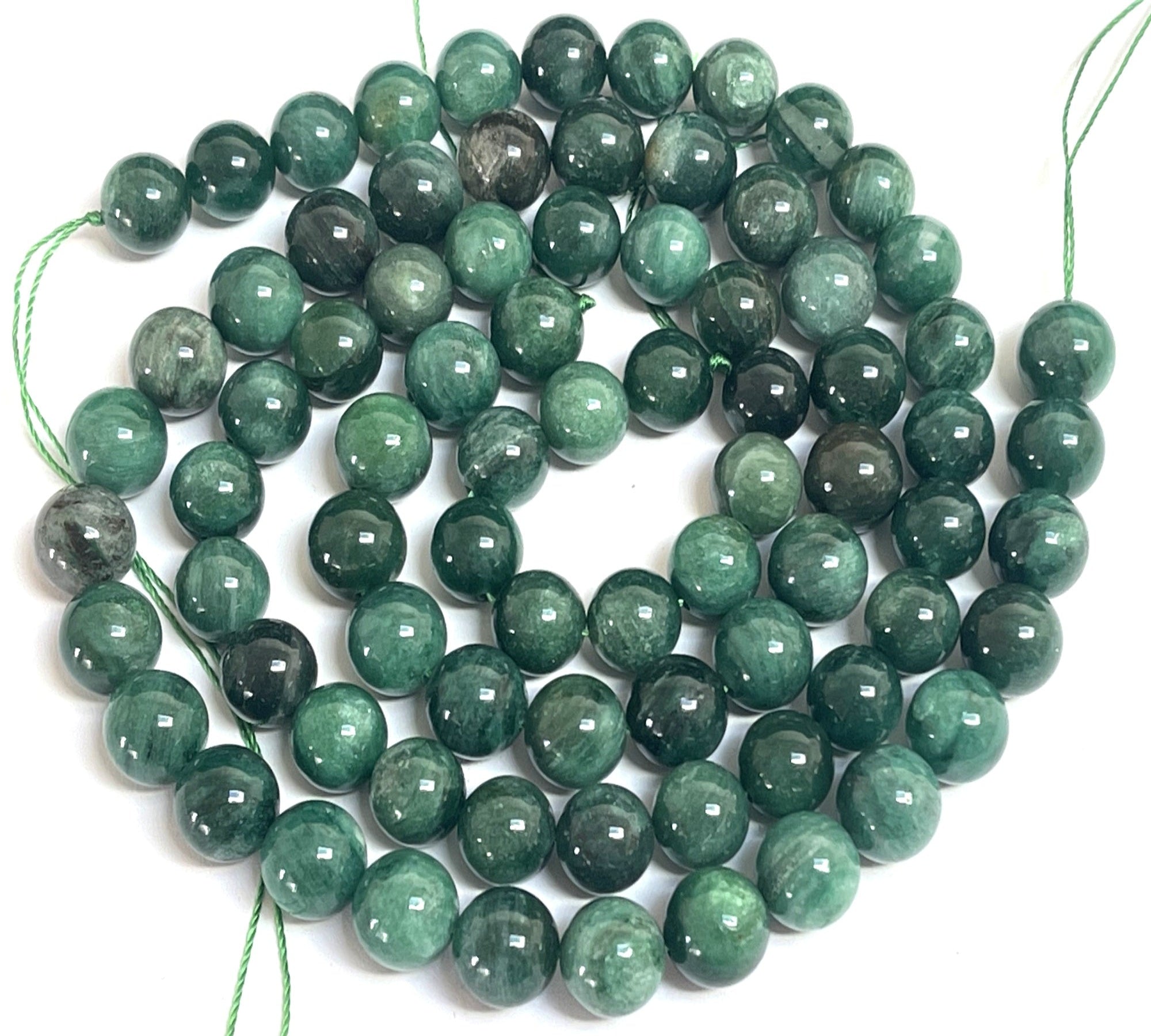 Green Mica in Fuchsite 10mm round natural gemstone beads 15.5" strand