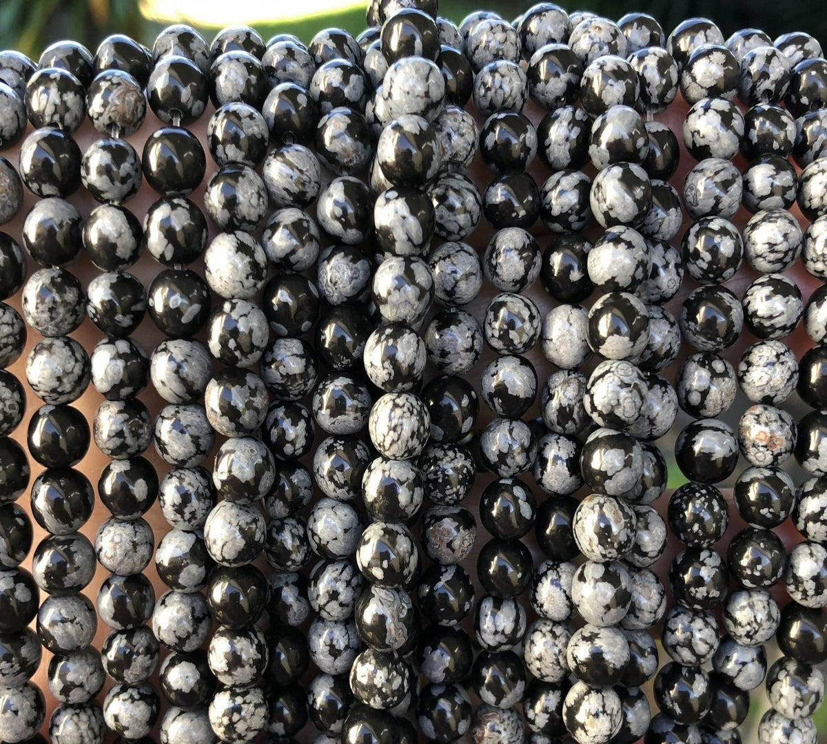 Snowflake Obsidian polished 6mm round gemstone beads 15" strand - Oz Beads 