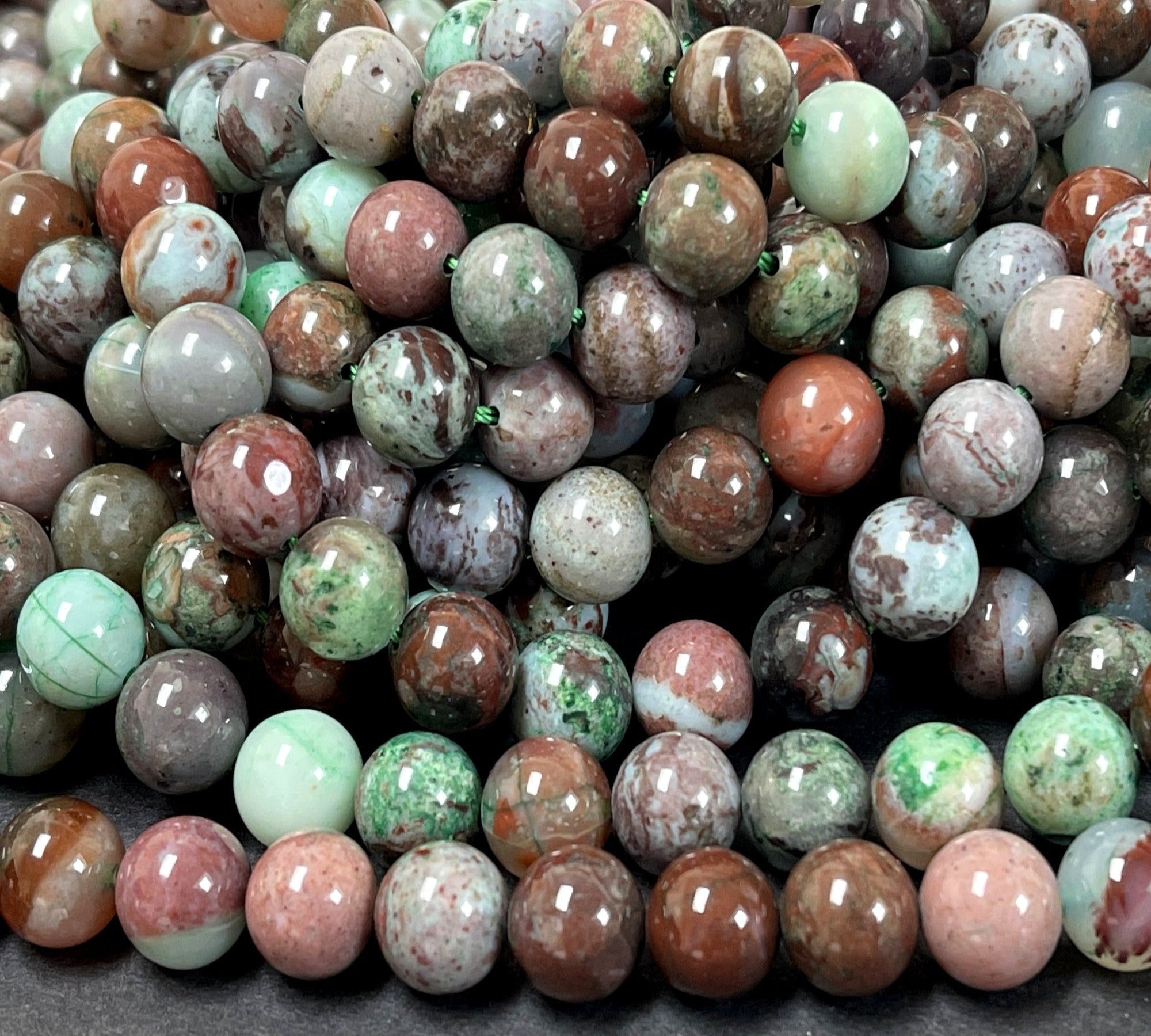 Green Portuguese Agate 10mm round gemstone beads 15.5" strand