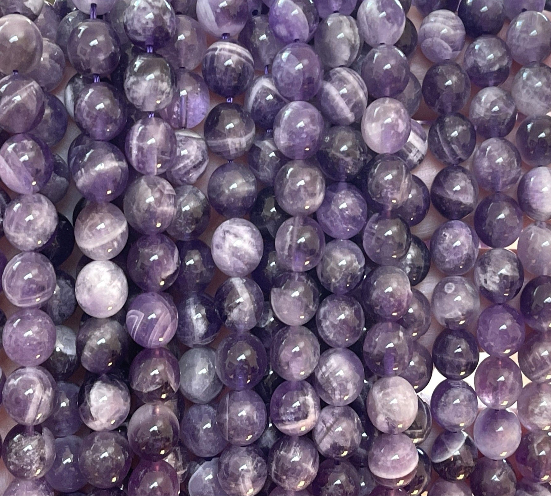 Sage Amethyst 8mm round polished natural gemstone beads 15.5" strand - Oz Beads 