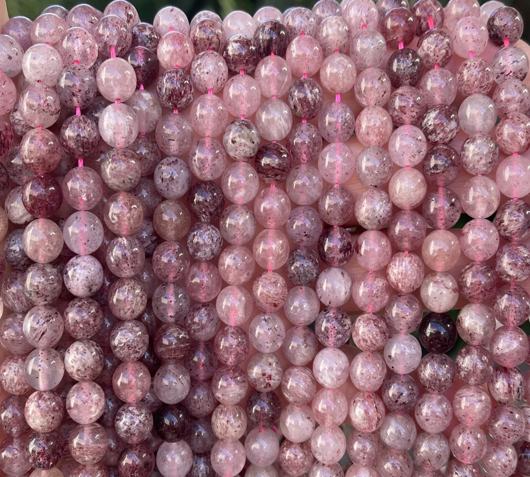 Strawberry Quartz Lepidocrocite 8mm round natural gemstone beads 15.5" strand