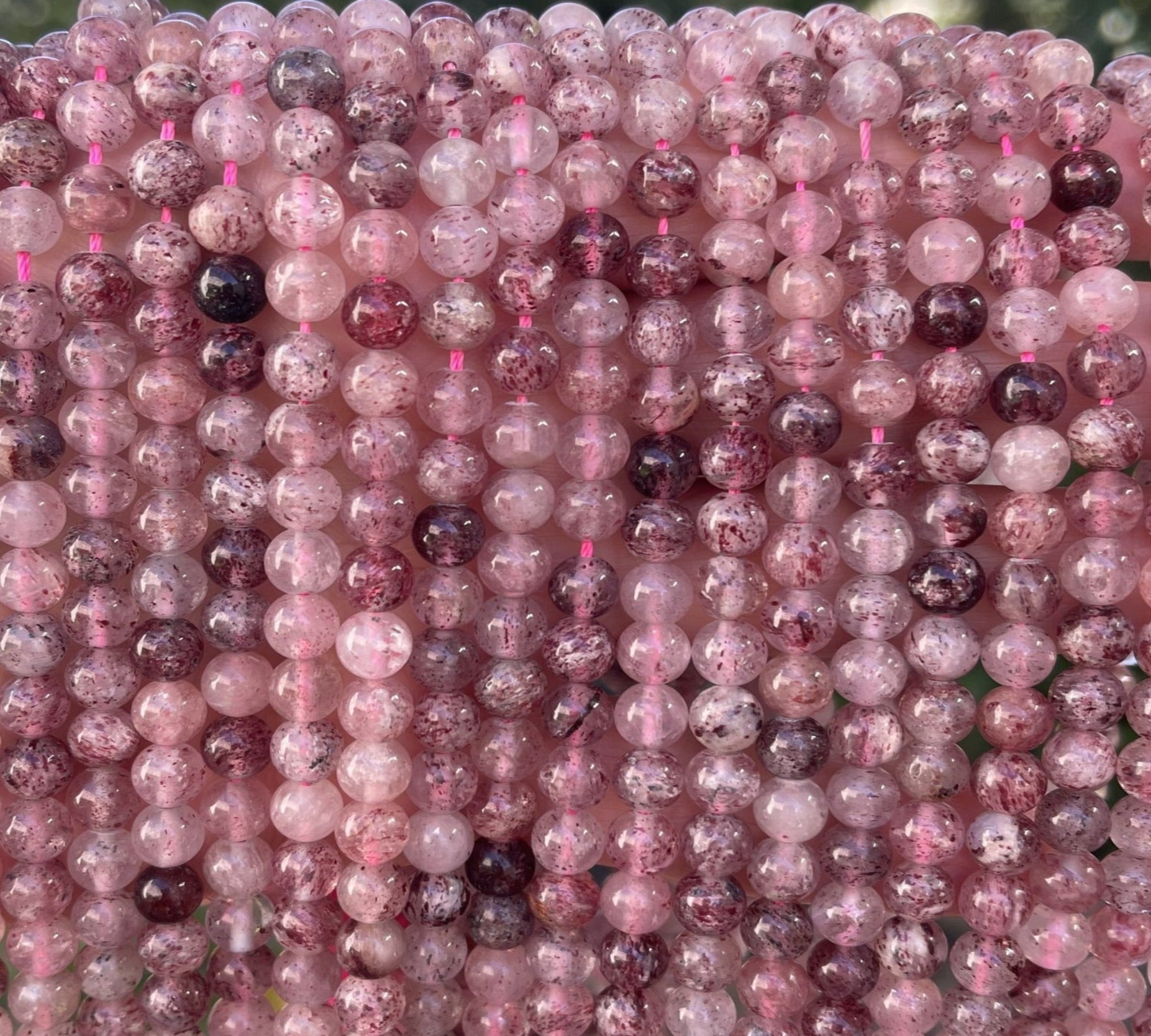 Strawberry Quartz Lepidocrocite 6mm round natural gemstone beads 15.5" strand